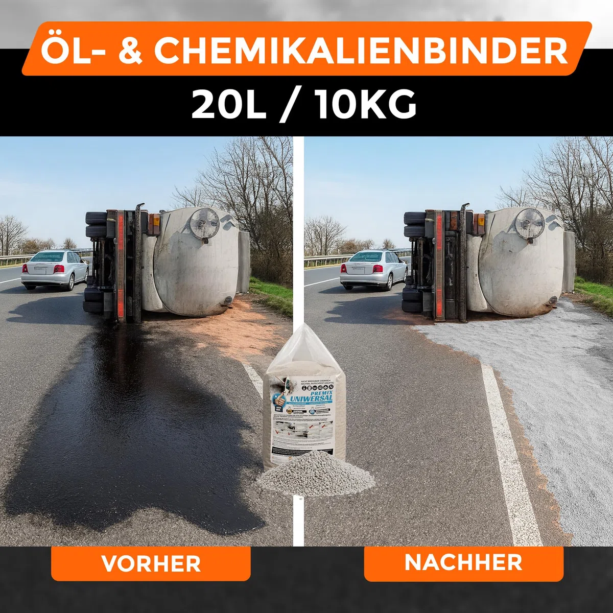 SAMETRUCK 20L Ölbindemittel Sack 10kg Granulat fein Chemikalienbinder Körnung 0,25-0,85mm