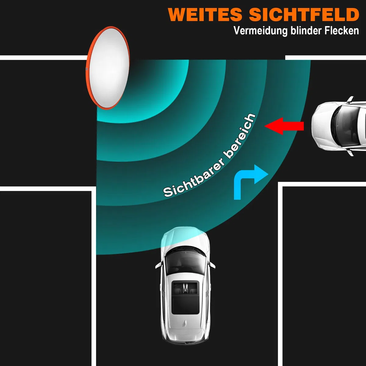 45CM Verkehrsspiegel für Ausfahrten, Überwachungsspiegel Panoramaspiegel 130°-Weitwinkellager-Blickwinkel, Traffic Mirror Konvexspiegel Sicherheitsspiegel Convex Spiegel für Garage Garagenspiegel