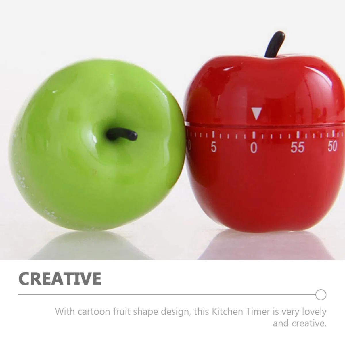 2 Stück Mechanischer Küchentimer Apfelform Grün Rot Manuell Drehbarer Kurzzeitwecker ohne Batterien Mechanischer Countdown für Backen Kochen Zeitmanagement Küche