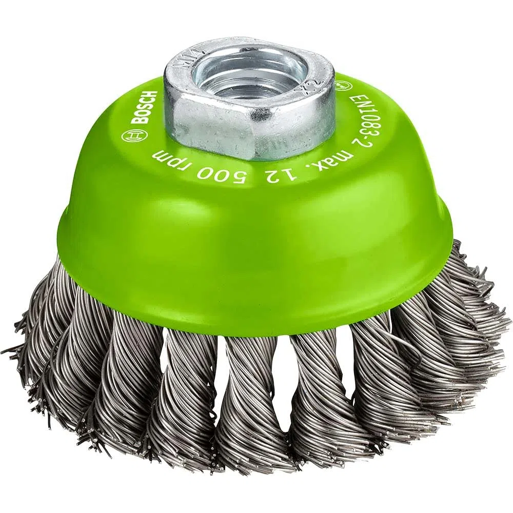 Bosch 1x PRO Stainless Steel Longlife Topfbürste, gezopfter Draht für kleine Winkelschleifer und M14-Gewinde (für Nichteisenmetalle, Stahl, Ø 75 mm, Professional Zubehör Kleiner Winkelschleifer)
