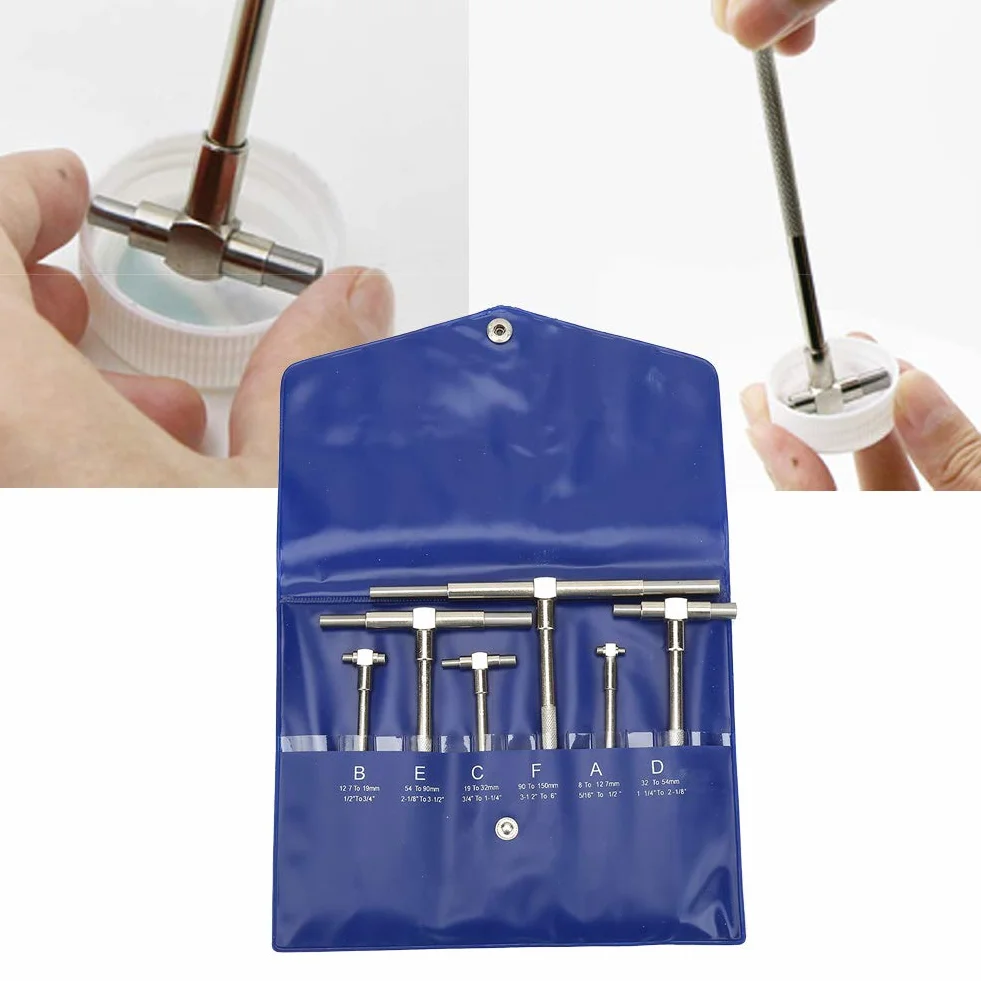 Fyearfly Teleskoplehren-Set, 6-teiliges Set Teleskoplehre 8-150 mm Einstellbarer Innendurchmesser Mikrometer-Messwerkzeuge Hochpräzise Teleskop-Bohrungslehre