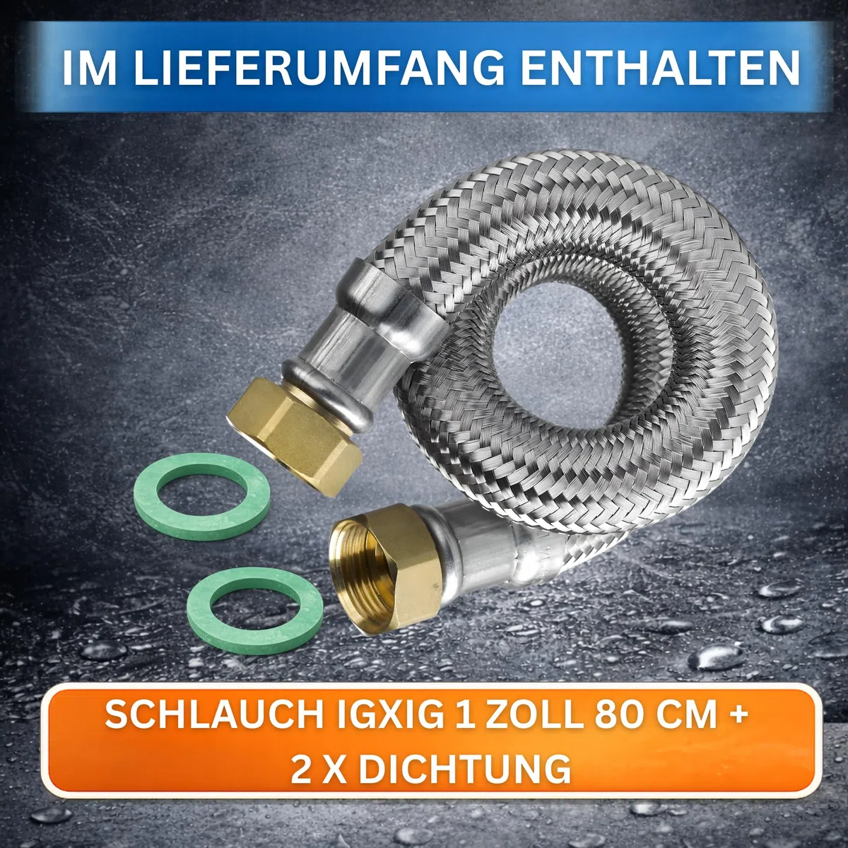 DVGW gep. Panzerschlauch 1 Zoll DN25 Edelstahl Flexschlauch Wasseranschluss Heizung Enthärtungsanlage mit Edelstahlumflechtung | 80 cm Überwurfmutter x Überwurfmutter
