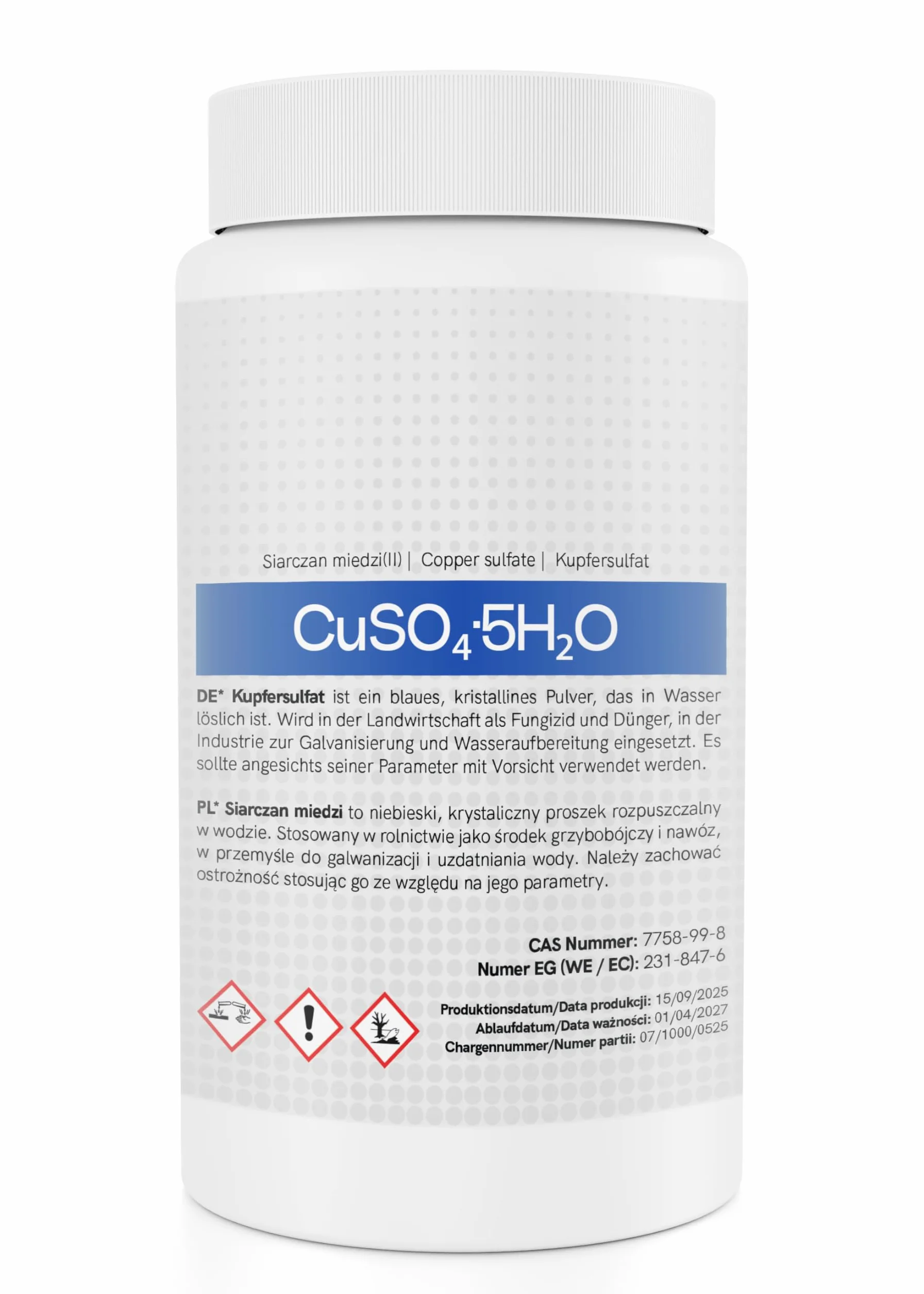 Kupfersulfat Pentahydrat 1000g I CuSO4 * 5H2O Kupfervitriol I Kupfersulfat für Pool I Pferd I Kupfersulfat für Garten für Pool, Labor, Werkstatt, Kristallzucht I für Bäume Pulver (1 kg)