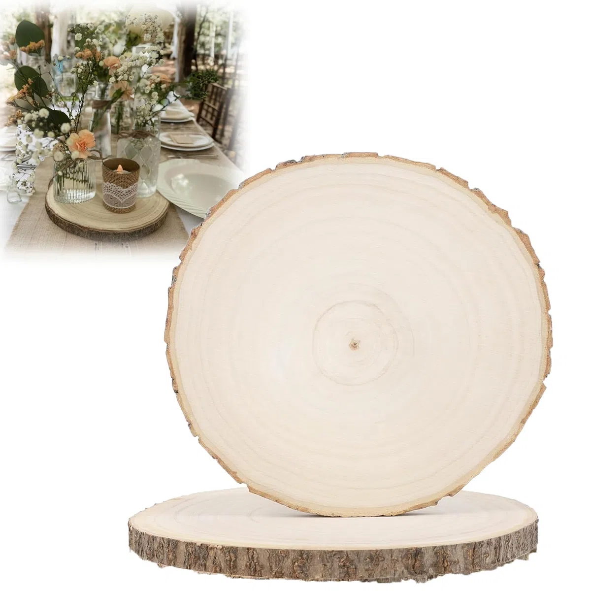 30-35 CM Holzscheiben Durchmesser, Holzplatte Rund Baumscheiben, 1,5cm Dicke Holzscheibe für Hochzeit Tischdeko, Weihnachten Dekoration, Basteln Weihnachten Ornamente DIY Handwerk - 2 Stück