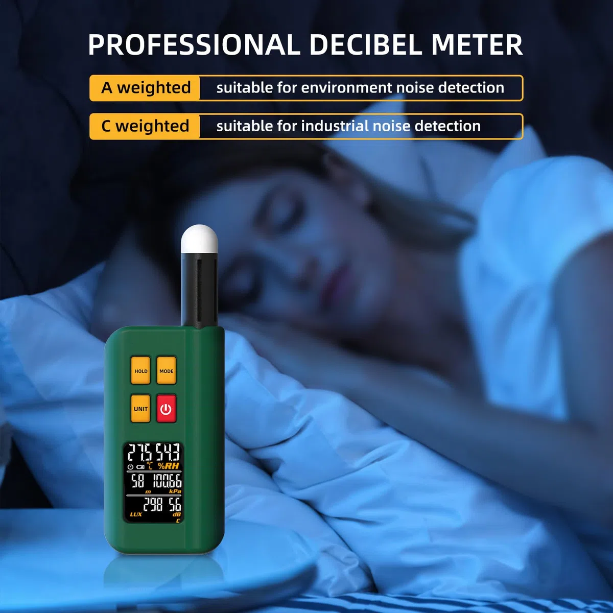 BSIDE GX1 Tragbares Umweltmessgerät Wiederaufladbar 6-in-1 mit Digital Lichtmesser Decibelmesser Barometer Höhenmesser Temperatur und Luftfeuchtigkeitsmesser Farbdisplay Daten Halten Smart Testen