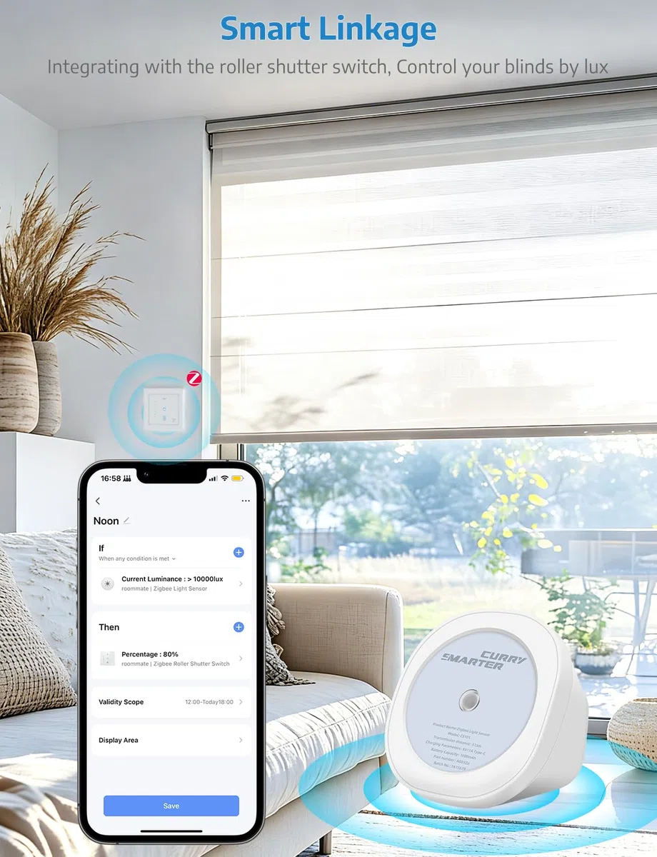 SMARTERCURRY Tuya Zigbee Lichtsensor, Smart Luminanzsensor mit Echtzeit Lumenwertprüfung, Wasserdichter Dämmerungssensor für draußen mit Smart Life/Tuya App, Tuya Zigbee Gateway erforderlich