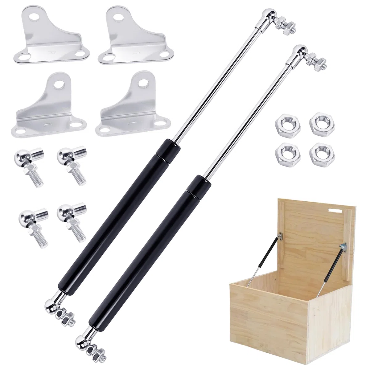 2 Stück Gasdruckfeder Gasdruckdämpfer 380MM 200N 20KG Gasdruckfedern mit L förmigen Gasfeder Haltern Universal Hydraulisch Halterung für Schwere Schranktüren Kastendeckel Aufbewahrungsbox Deckel
