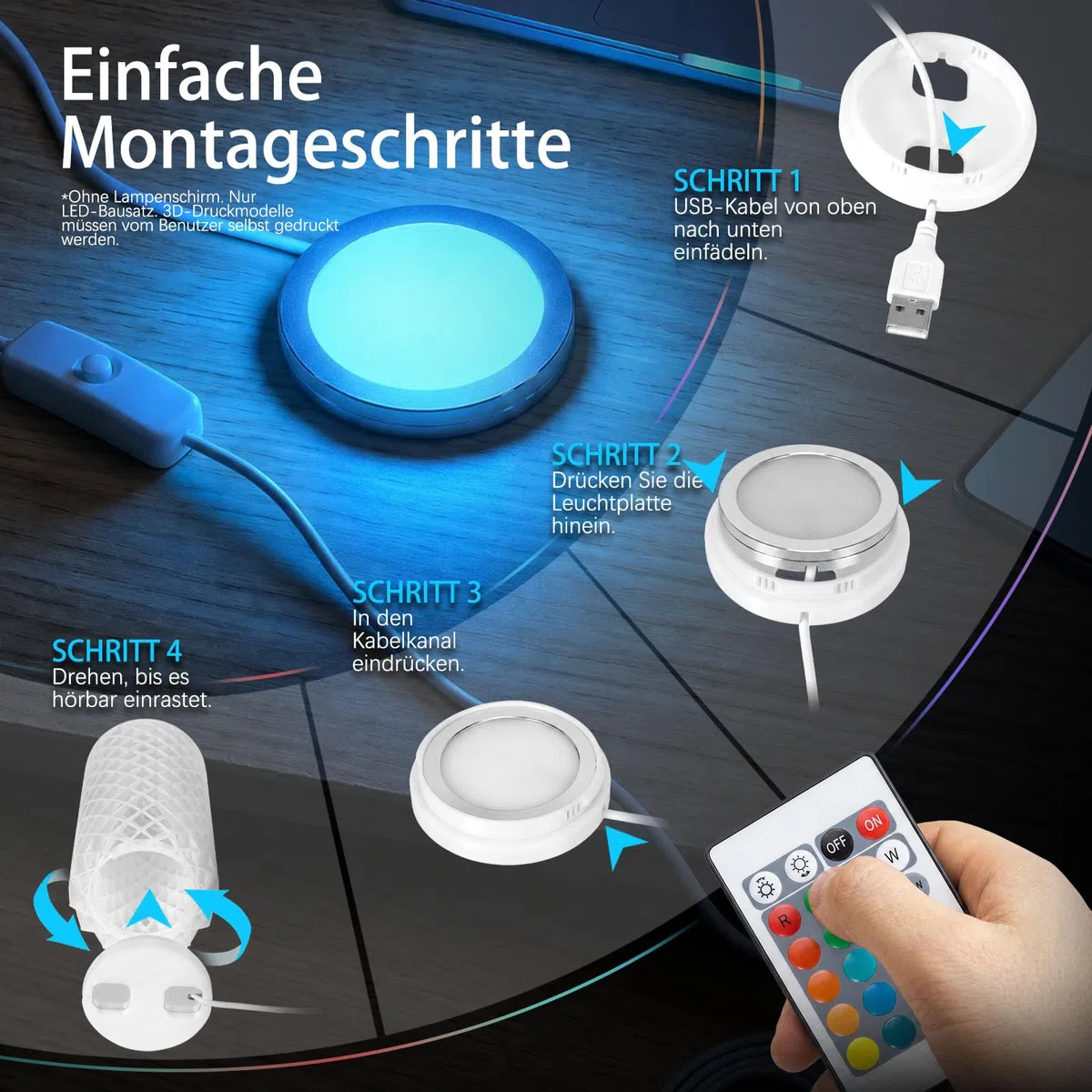 3 Stück RGB LED Lampen-Kits 001 für Bambu Lab A1 mini/P1S/P2S/X1C/X1E/A1, Makerworld 3D-gedruckt, Farbspeicherung bei Stromausfall, Fernbedienung, Dimmfunktion, DIY-Hardware-Modell-Ersatzteile
