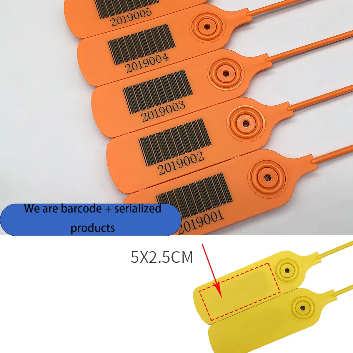 Plomben 100 Stück, Plomben Kunststoff, Durchziehplomben, Plombe, Blombe, Blombenset zum Verschließen von Erste-Hilfe Produkten, Barcode + verschiedene Nummern (Gelb)