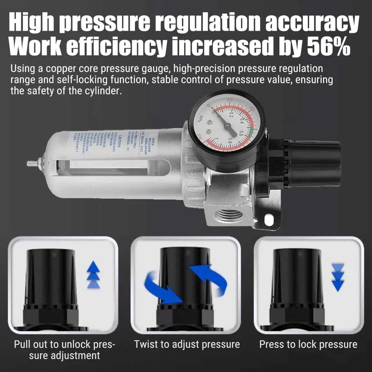 1/2" BSP Druckluft Filterregler, Wasserabscheider Druckluft Druckminderer Luftkompressor Feuchtigkeitsabscheider Filter Regler mit Befestigungsanschluss für Druckluftkompressor