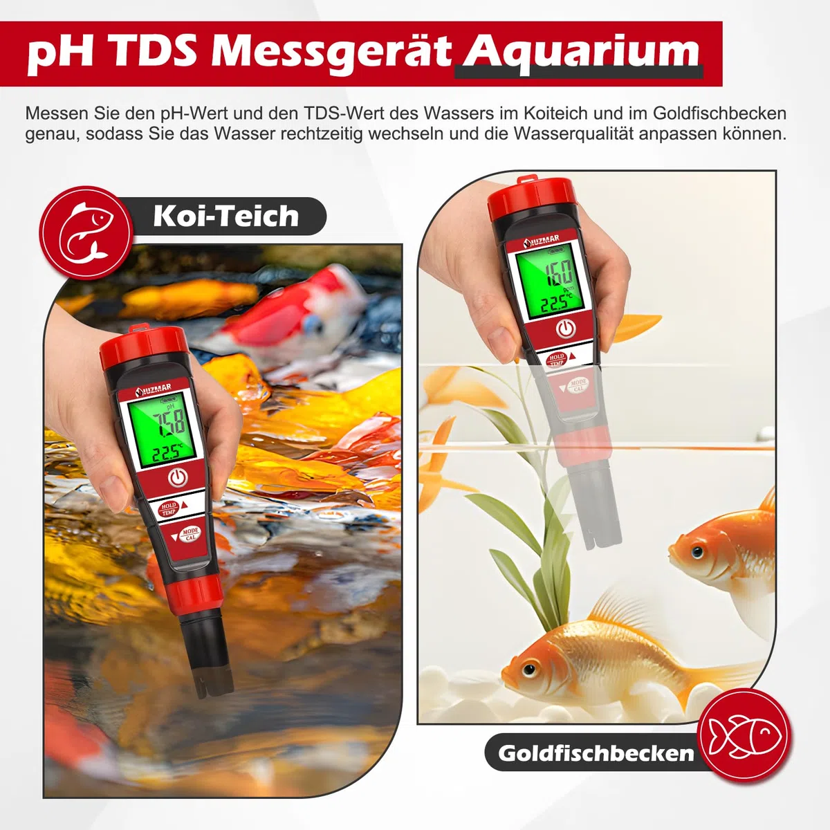 UIUZMAR pH Messgerät Wasser, pH EC Messgerät Grow für Hydrokultur, TDS pH Messgerät für Trinkwasser, Pool Wasserqualitätstester von 4 in 1 pH EC TDS Temperatur für Schwimmbecken, Whirlpool, Aquarium