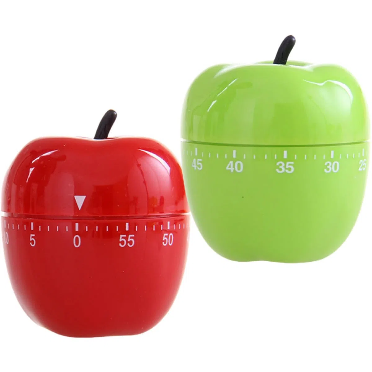2 Stück Mechanischer Küchentimer Apfelform Grün Rot Manuell Drehbarer Kurzzeitwecker ohne Batterien Mechanischer Countdown für Backen Kochen Zeitmanagement Küche