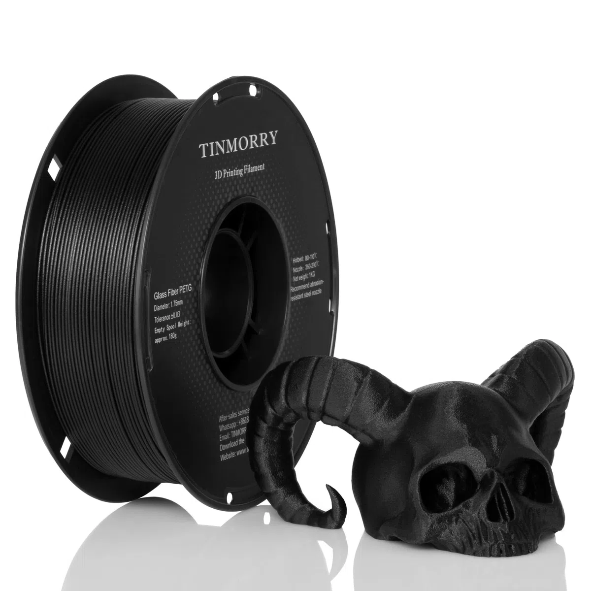 TINMORRY Glasfaserverstärktes PETG Filament 1.75mm, Hohe Schlagzähigkeit PETG GF 3D Druck Filament, Haltbarkeit & Steifigkeit, Passend für die meisten FDM 3D Drucker, 1 KG 1 Spule, Frosted Schwarz