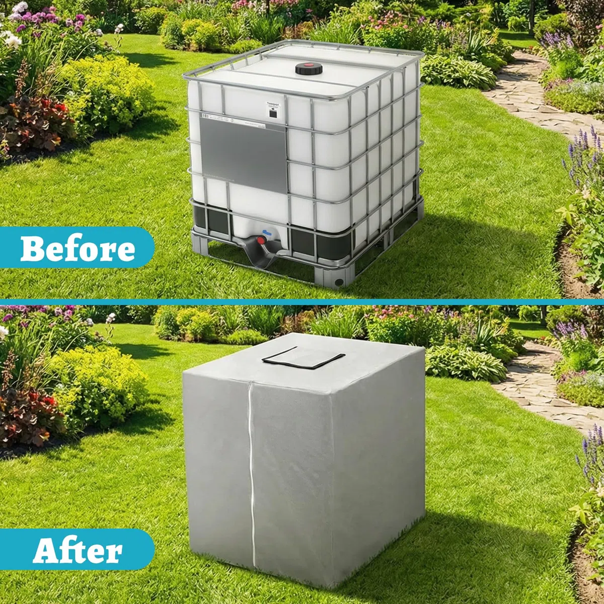 IBC Tank Abdeckung, IBC Container Abdeckung, Abdeckplane für Wassertank 1000L, 420D Container Abdeckplane Wasserdicht Winddicht UV-Beständiges für Tank Behälter Regentonne
