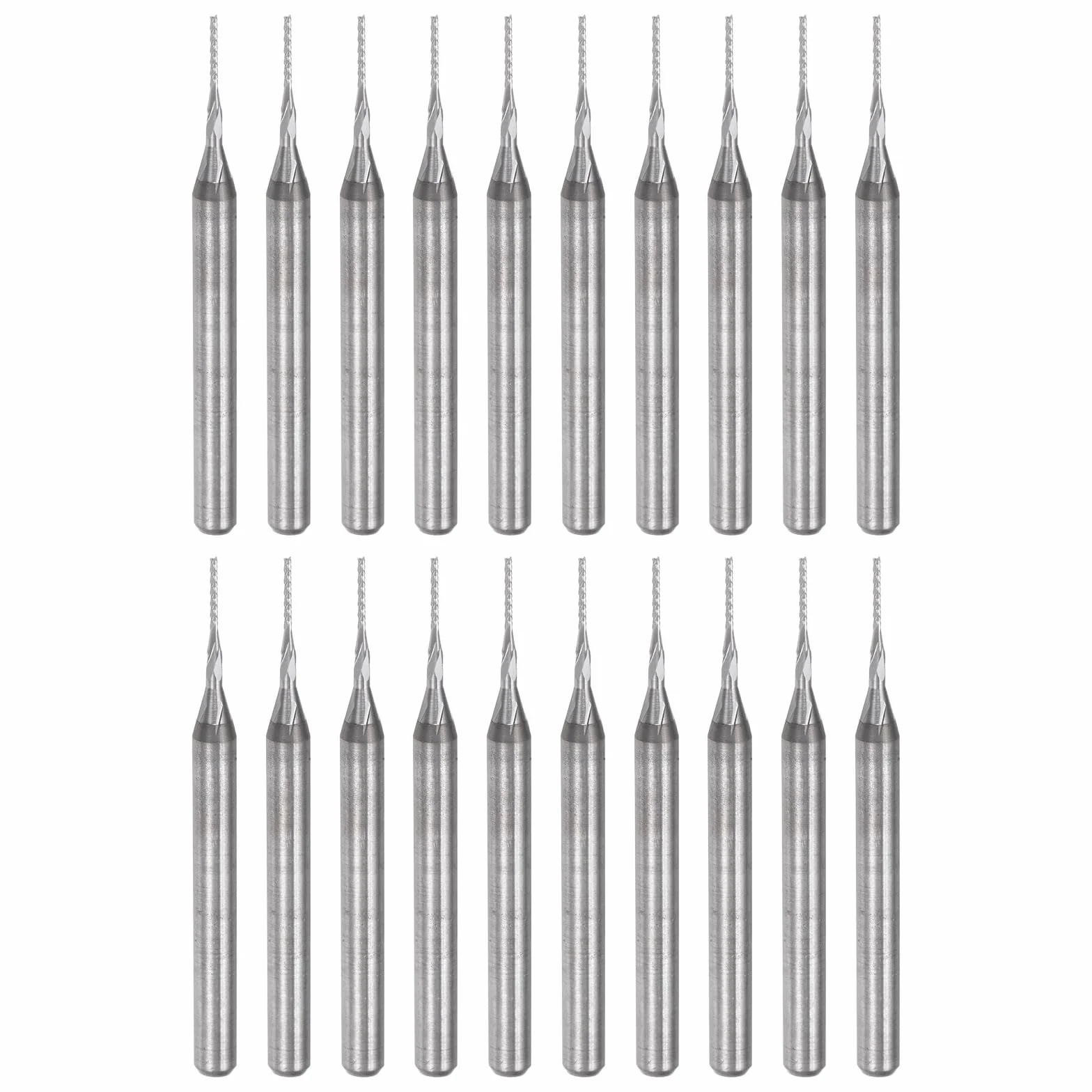 QUARKZMAN 20 Stück Hartmetallfräser 0.6mm Schaft, 6-Flöten CNC Fräser für Edelstahl, Verbundwerkstoffe und Legierungen, Silber