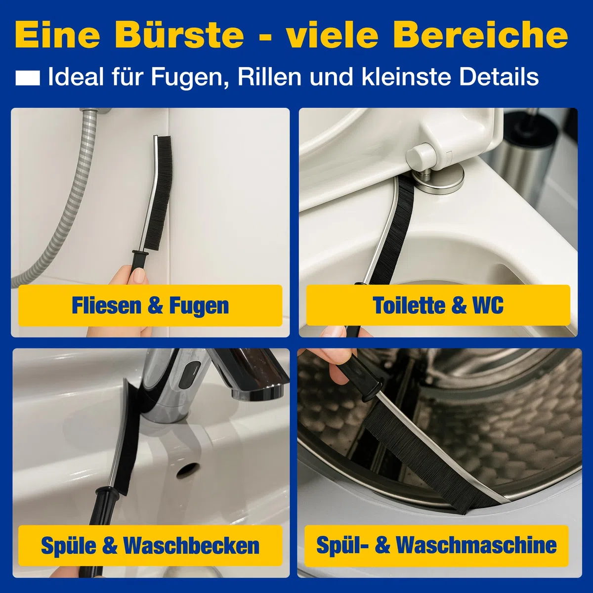 bio-chem Badreiniger Sanitärreiniger 750ml mit Fugenbürste | Kalkentferner Spray für Dusche, WC, Fliesen & Waschbecken | Bürste für Fugen und Rillen