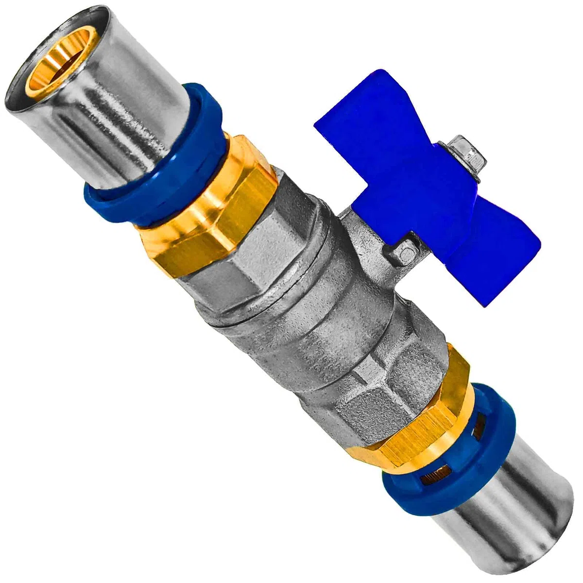 MegaHaustechnik Kugelhahn aus Messing mit Flügelgriff blau Pressanschlüsse für Mehrschichtverbundrohr 32x3 mm Außendurchmesser x Wandstärke Trinkwasser geeignet TH U Profil Kontur
