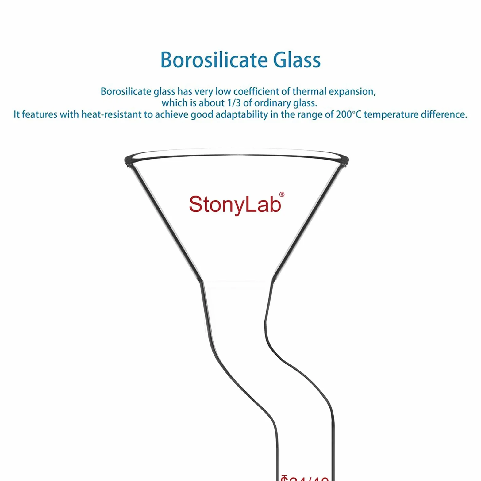 stonylab Pulver-Trichter mit Offset-Design, Borosilikatglas mit 24/40 Standard-Schliff, 75 mm Oberer Durchmesser, Strapazierfähig und Wiederverwendbar für Labor, Forschung und Lehranwendungen