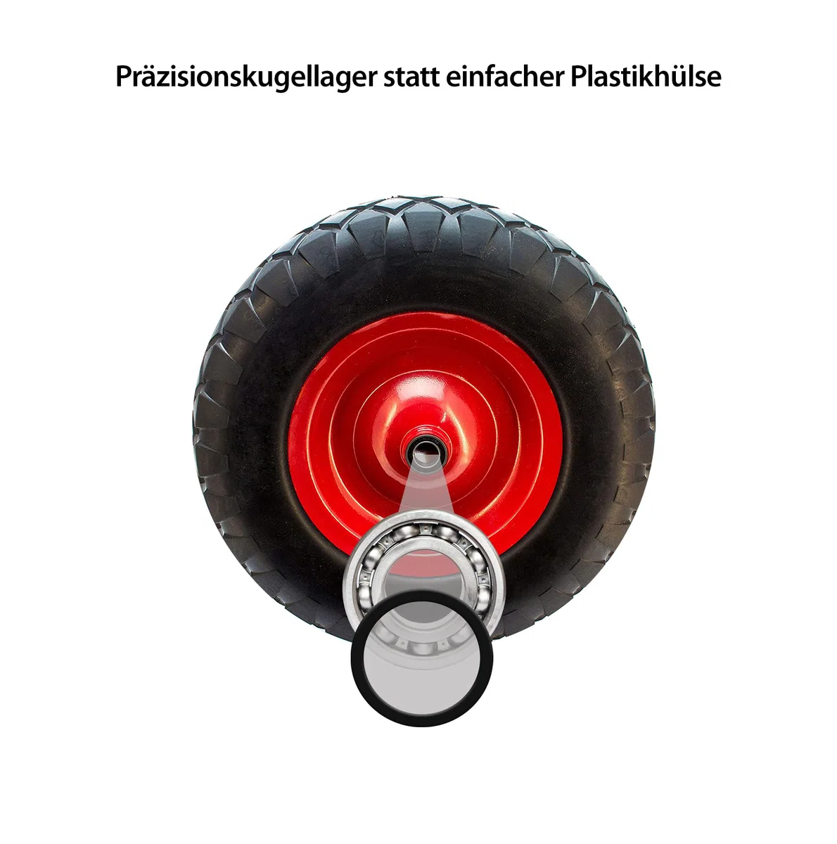 Schubkarrenrad, Luftreifen mit Schlauch, Stahlfelge, Präzisionskugellager, Ink. Achse, Ersatzrad für Schubkarre & Transportwagen, 4.80/4.00-8, 200 Kg Tragkraft