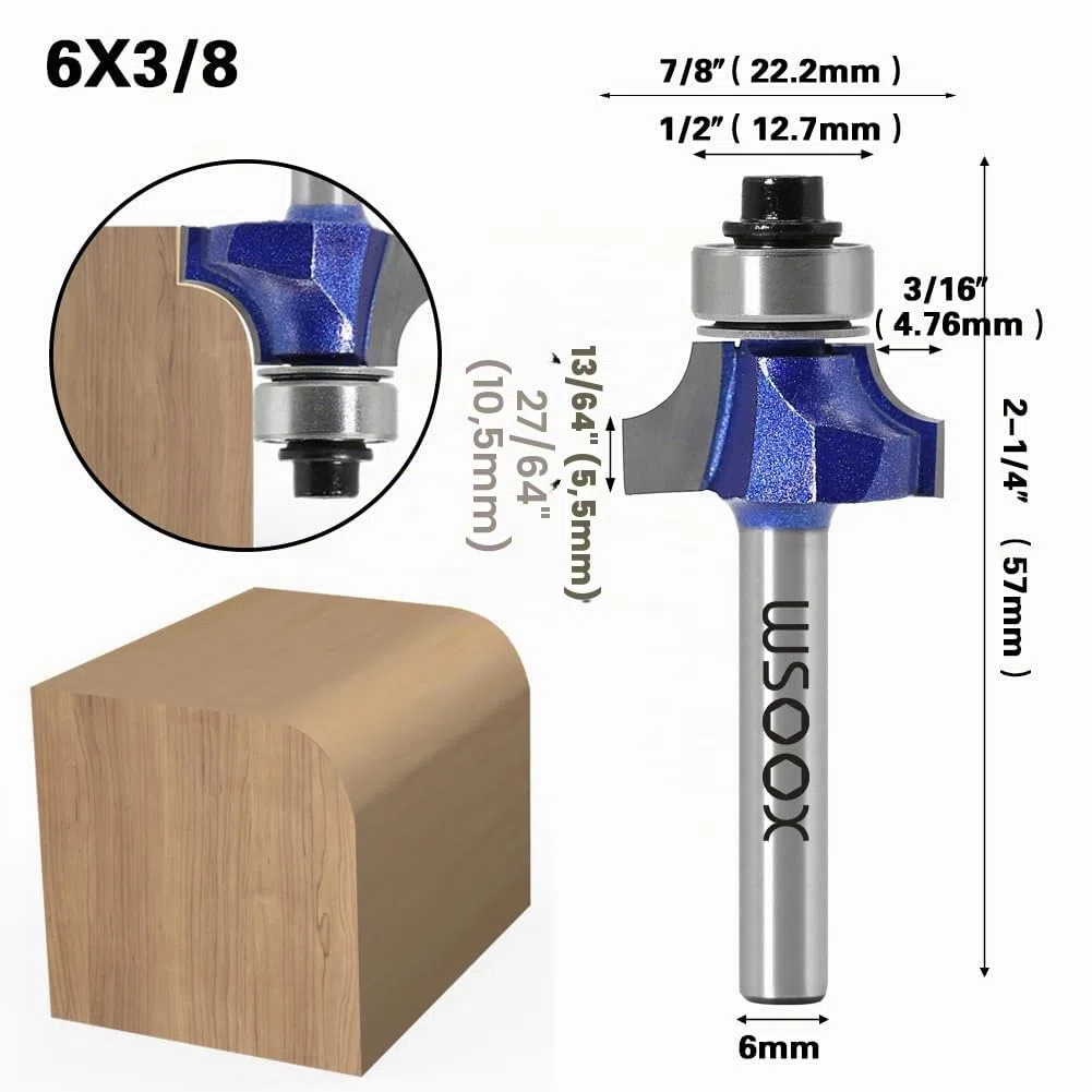 4 Stück Abrundfräser Standard Fräser Set für Holz mit 6mm Schaft, Fräser für Oberfräse Set