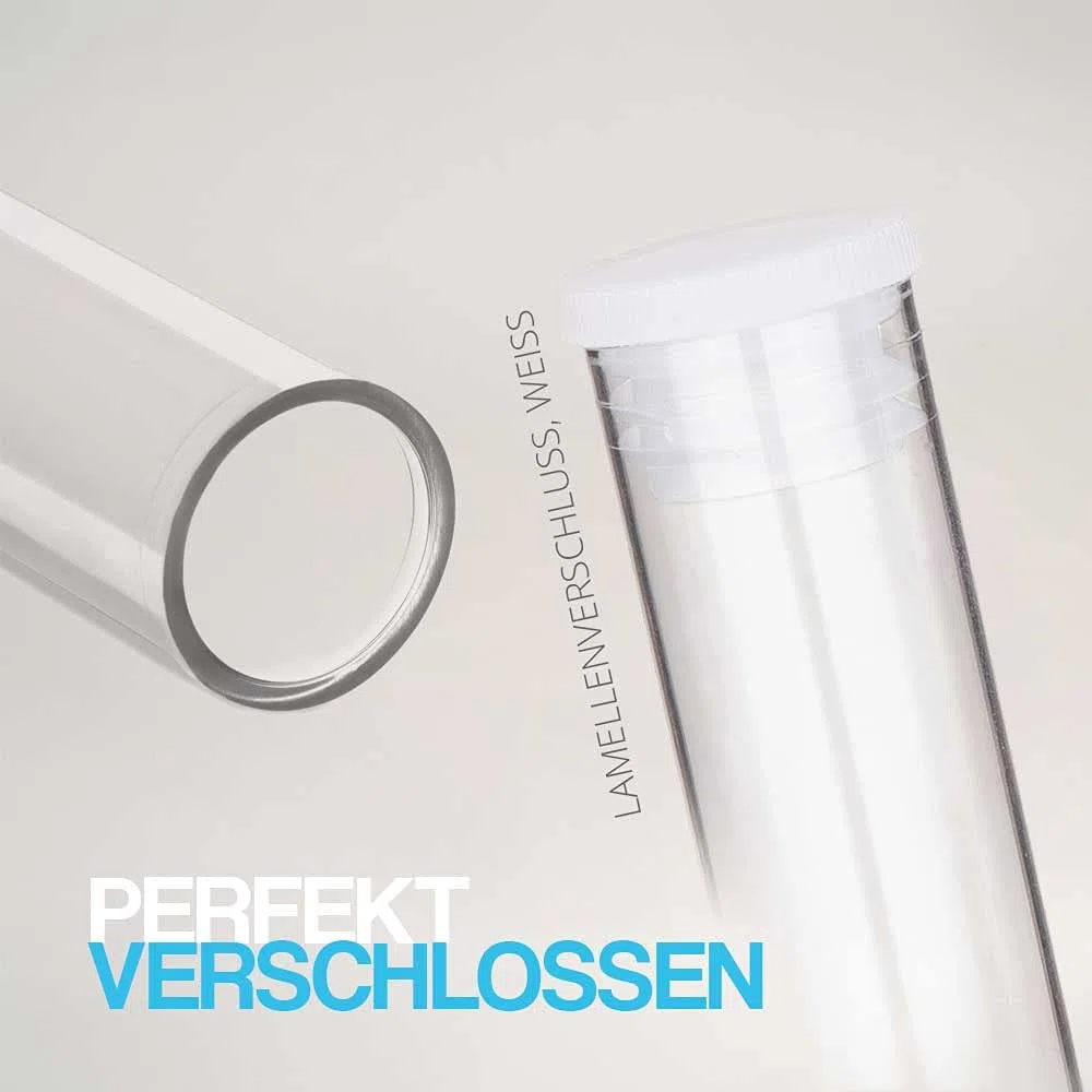 Tuuters 100x Kunststoff Reagenzgläser mit Korken, Kunststoffröhrchen (65 x Ø23, Flachlamelle)