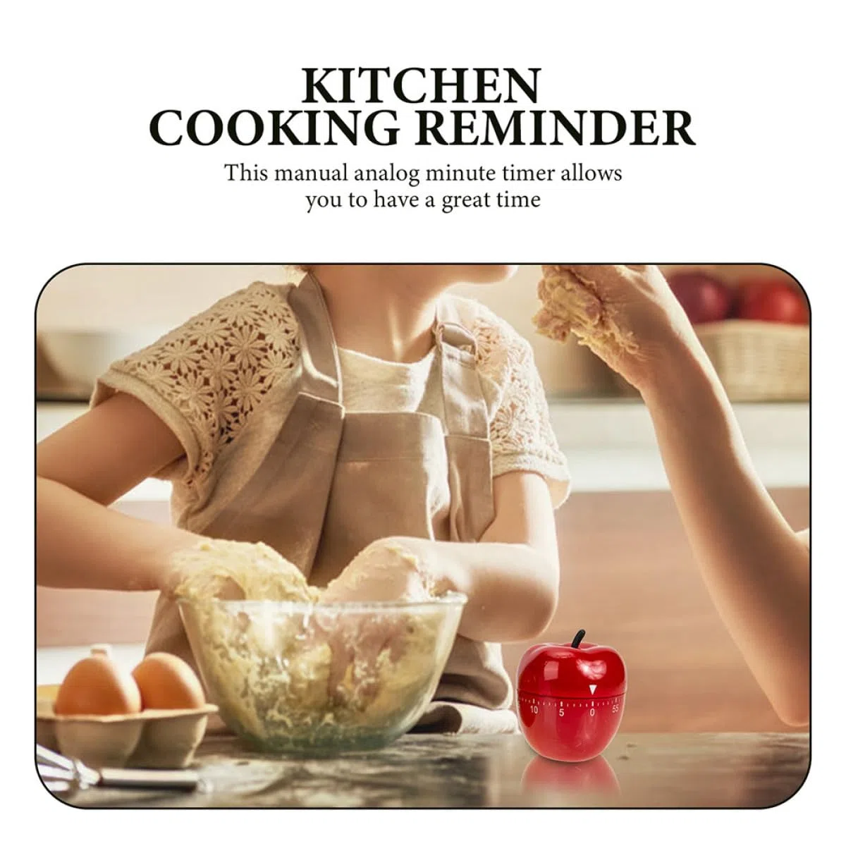 2 Stück Mechanischer Küchentimer Apfelform Grün Rot Manuell Drehbarer Kurzzeitwecker ohne Batterien Mechanischer Countdown für Backen Kochen Zeitmanagement Küche
