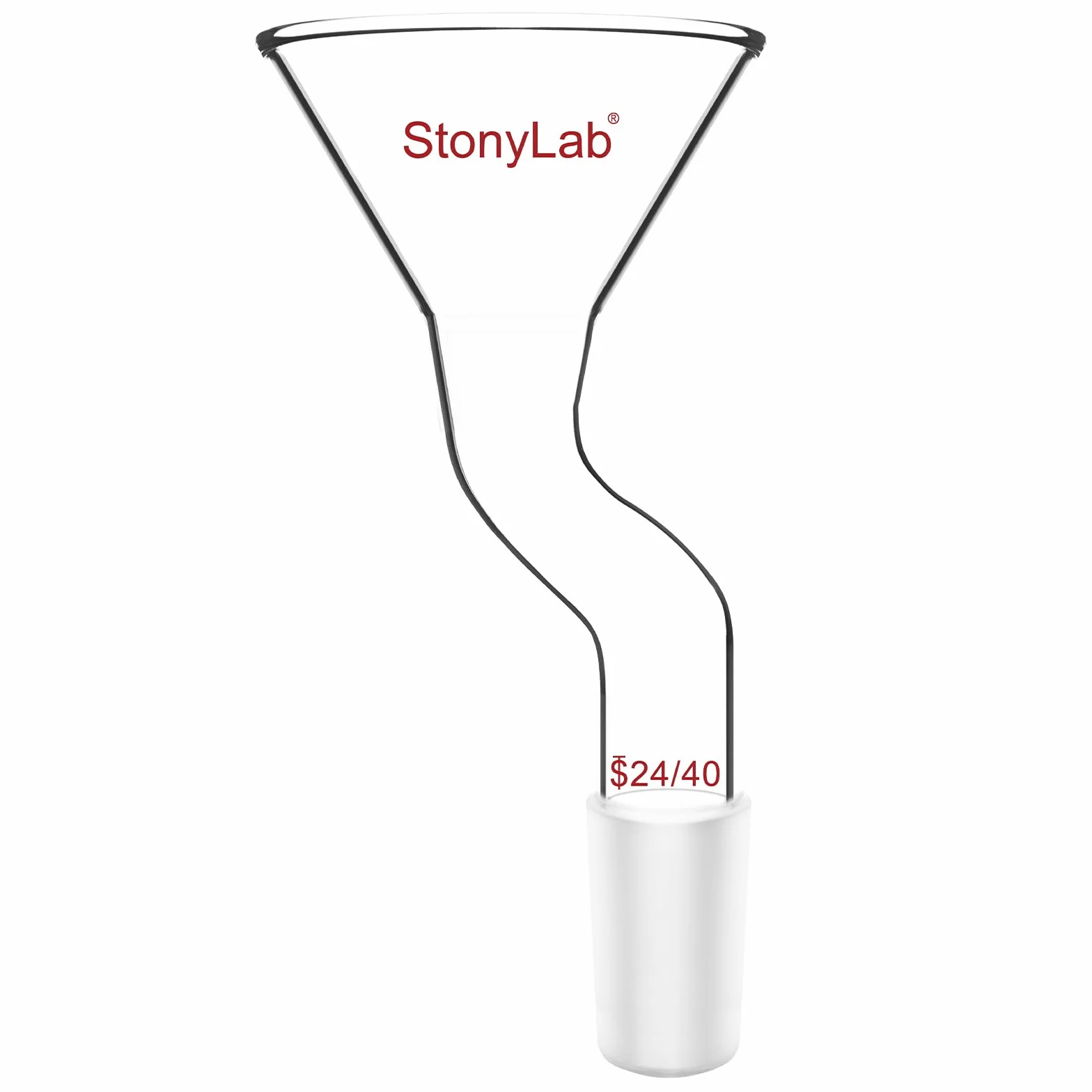 stonylab Pulver-Trichter mit Offset-Design, Borosilikatglas mit 24/40 Standard-Schliff, 75 mm Oberer Durchmesser, Strapazierfähig und Wiederverwendbar für Labor, Forschung und Lehranwendungen