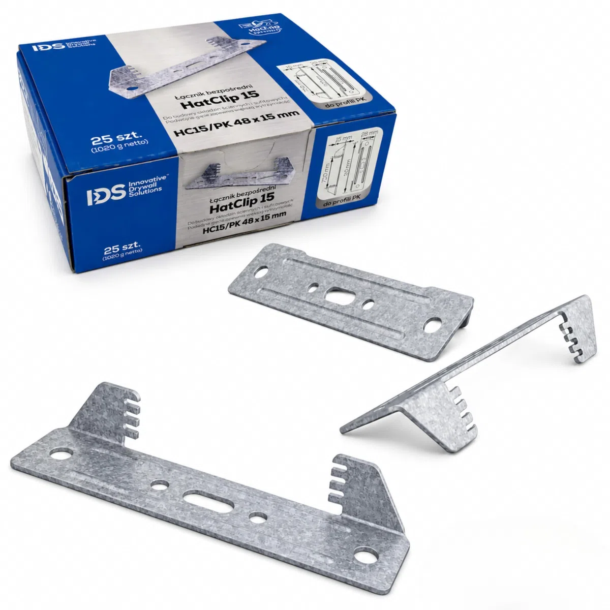 IDS HatClip15 Direktabhänger für Hutprofil 48x15 mm 25 Stück Schnellmontage Trockenbau Wand Decke Unterkonstruktion verzinkt