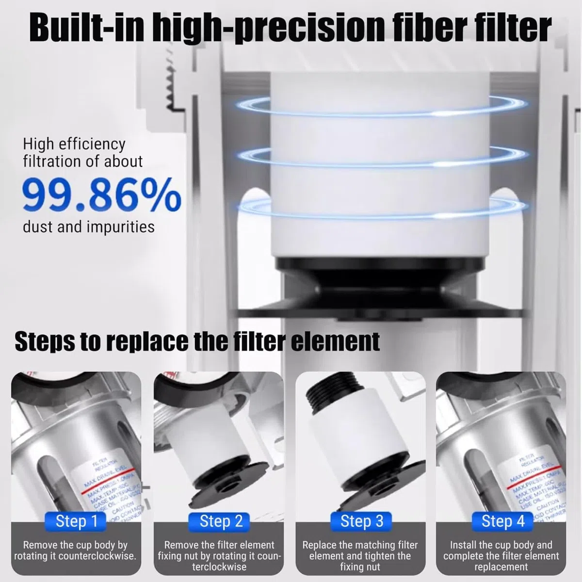 1/2" BSP Druckluft Filterregler, Wasserabscheider Druckluft Druckminderer Luftkompressor Feuchtigkeitsabscheider Filter Regler mit Befestigungsanschluss für Druckluftkompressor