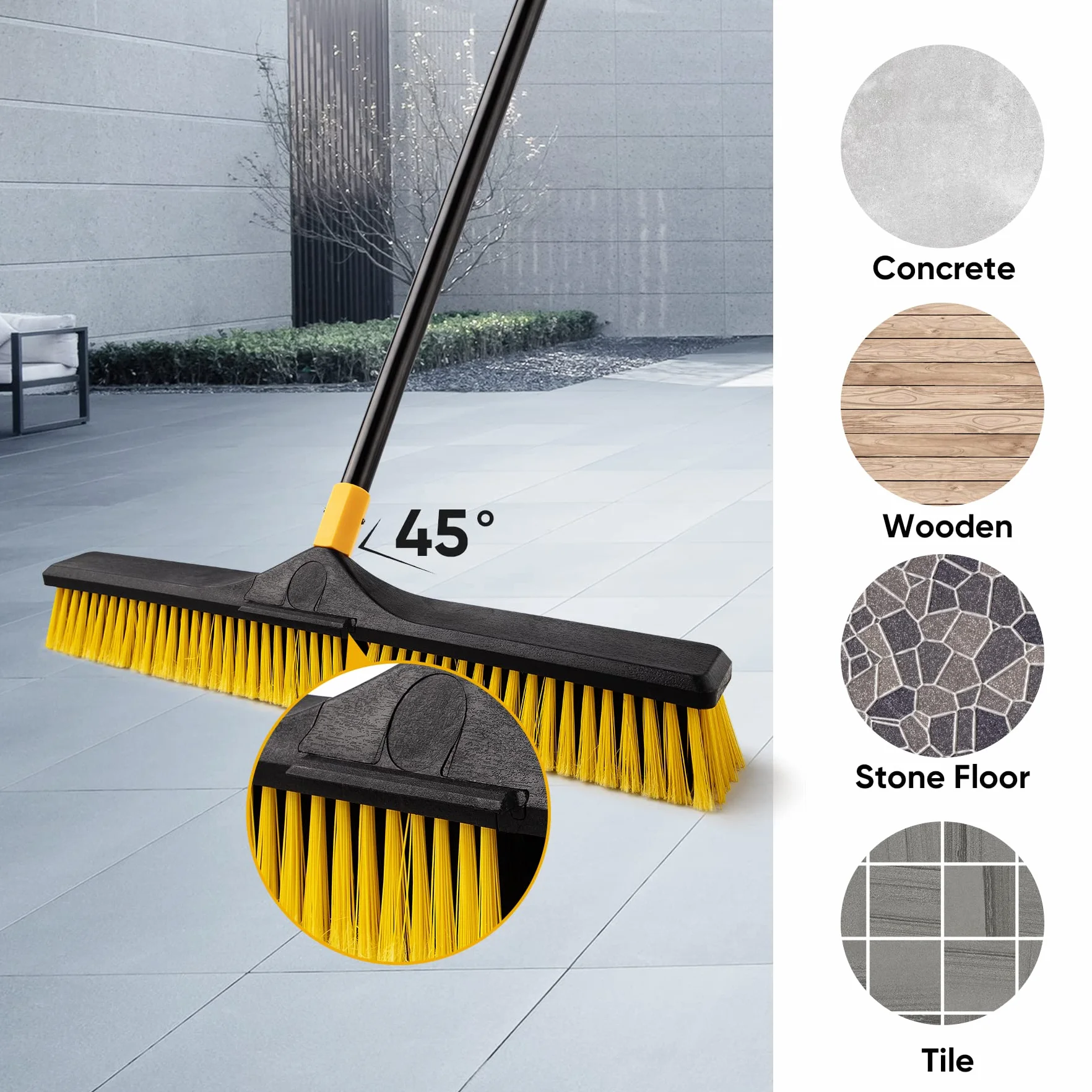 Yocada 61 cm großer Besen für den Außenbereich, robuste Bürste für den Außenbereich, steife Borsten für die Reinigung von Terrasse, Garage, Deck, Beton, Holz, Stein, Fliesen, Boden, 165,9 cm lang
