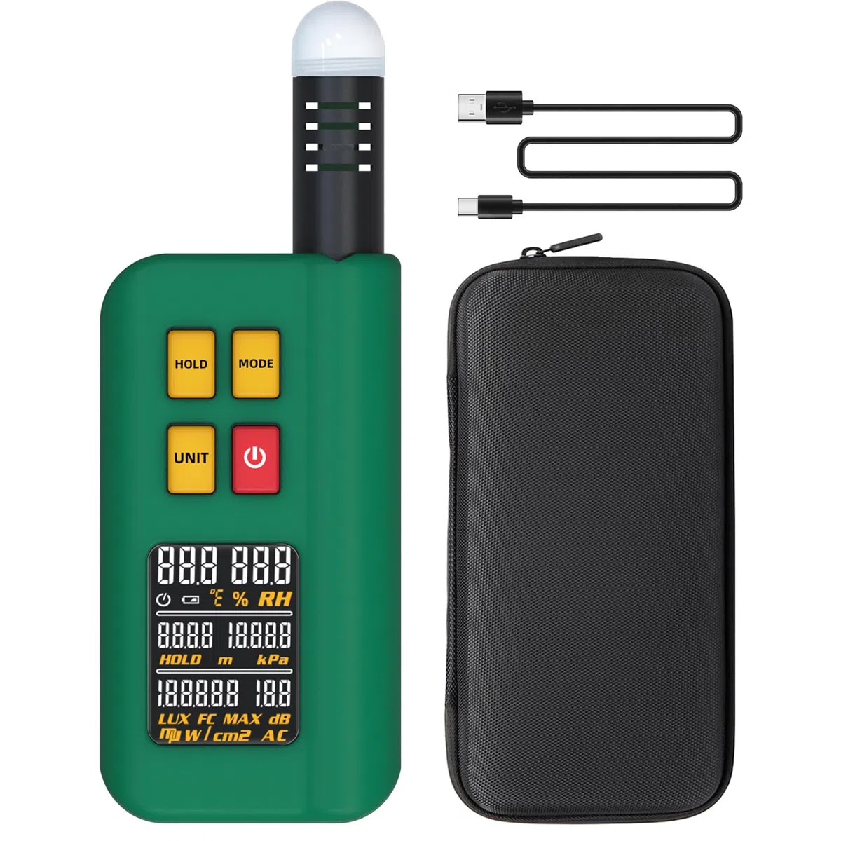 BSIDE GX1 Tragbares Umweltmessgerät Wiederaufladbar 6-in-1 mit Digital Lichtmesser Decibelmesser Barometer Höhenmesser Temperatur und Luftfeuchtigkeitsmesser Farbdisplay Daten Halten Smart Testen