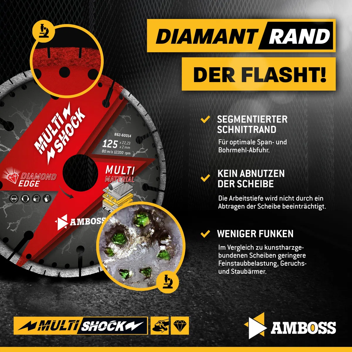 Amboss MultiShock - Diamant-Trennscheibe Ø 115 mm x 22,2 mm - Universal/Allround | Segmenthöhe: 10 mm (galvanisiert)