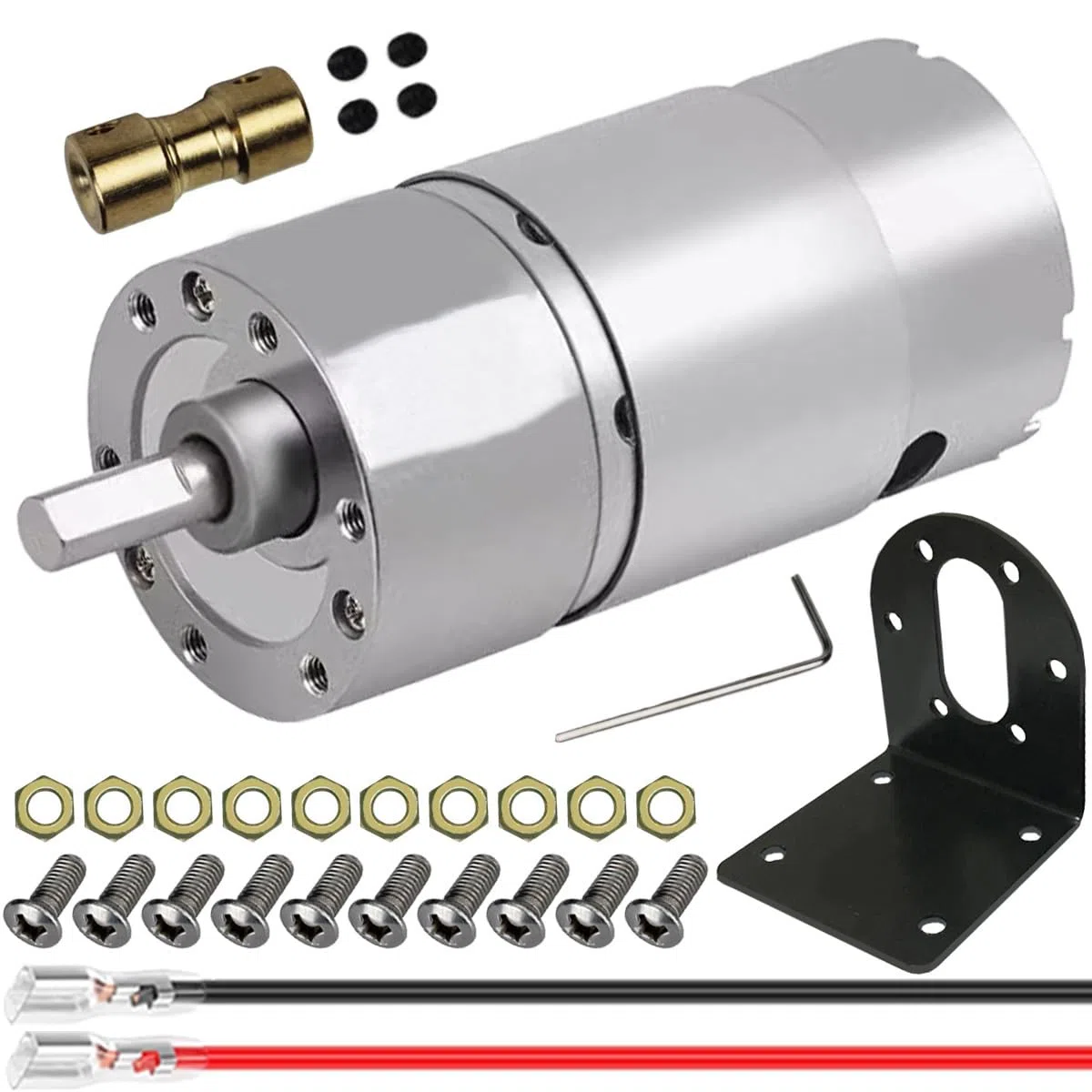 DC 12V 600RPM Getriebe-Mikromotor mit hohem Drehmoment Elektrisches Untersetzungsgetriebe Zentrischer Ausgang Getriebemotor für DIY mit Halterung, Federdraht, Kupplung