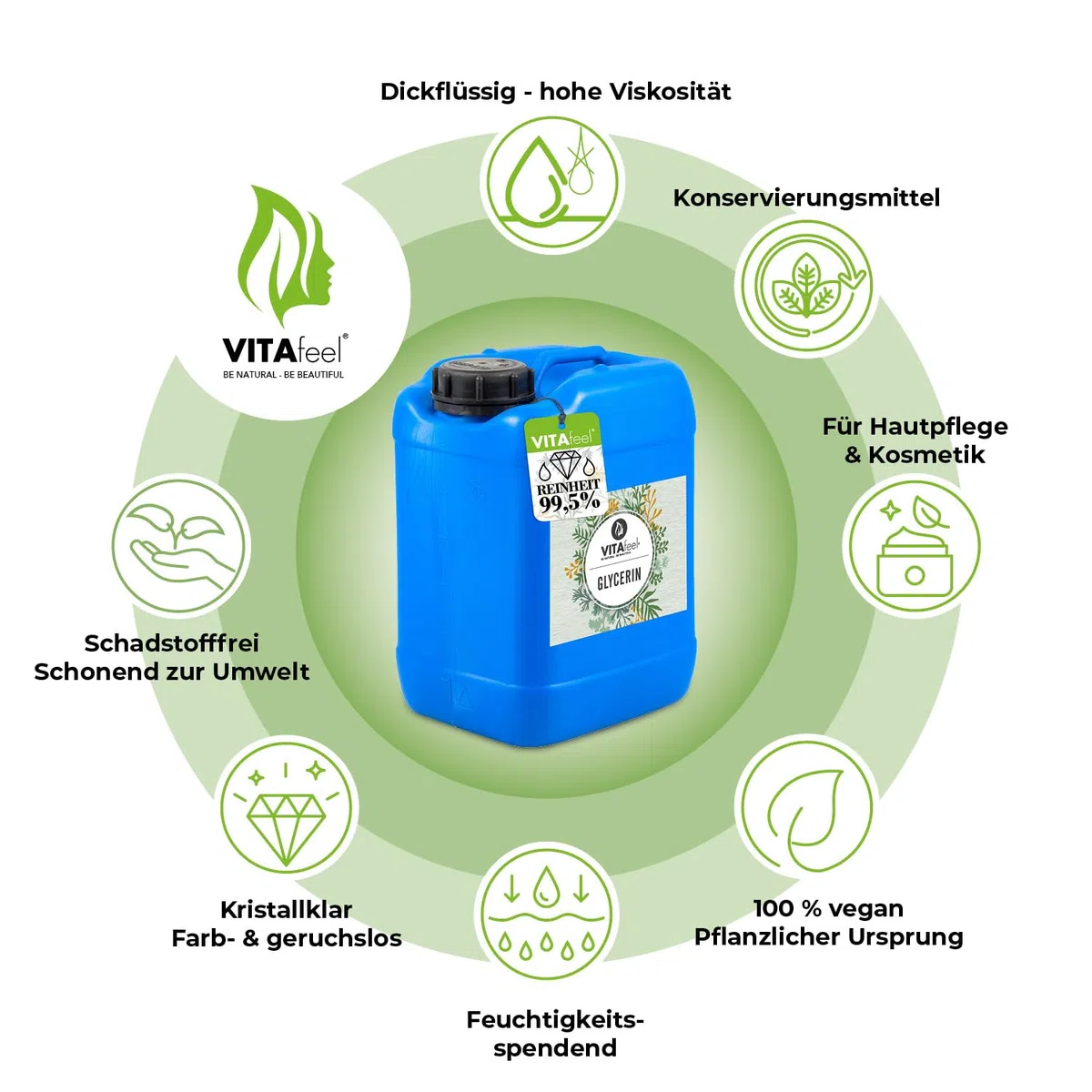 GreatVita Glycerin 99,5% | Perfekt für DIY Desinfektion | rein pflanzlich & vegan - Kosmetik & Hautpflege | Farb- & geruchlos, niedrige Viskosität, vielseitig einsetzbar (5000 ml (1er Pack))
