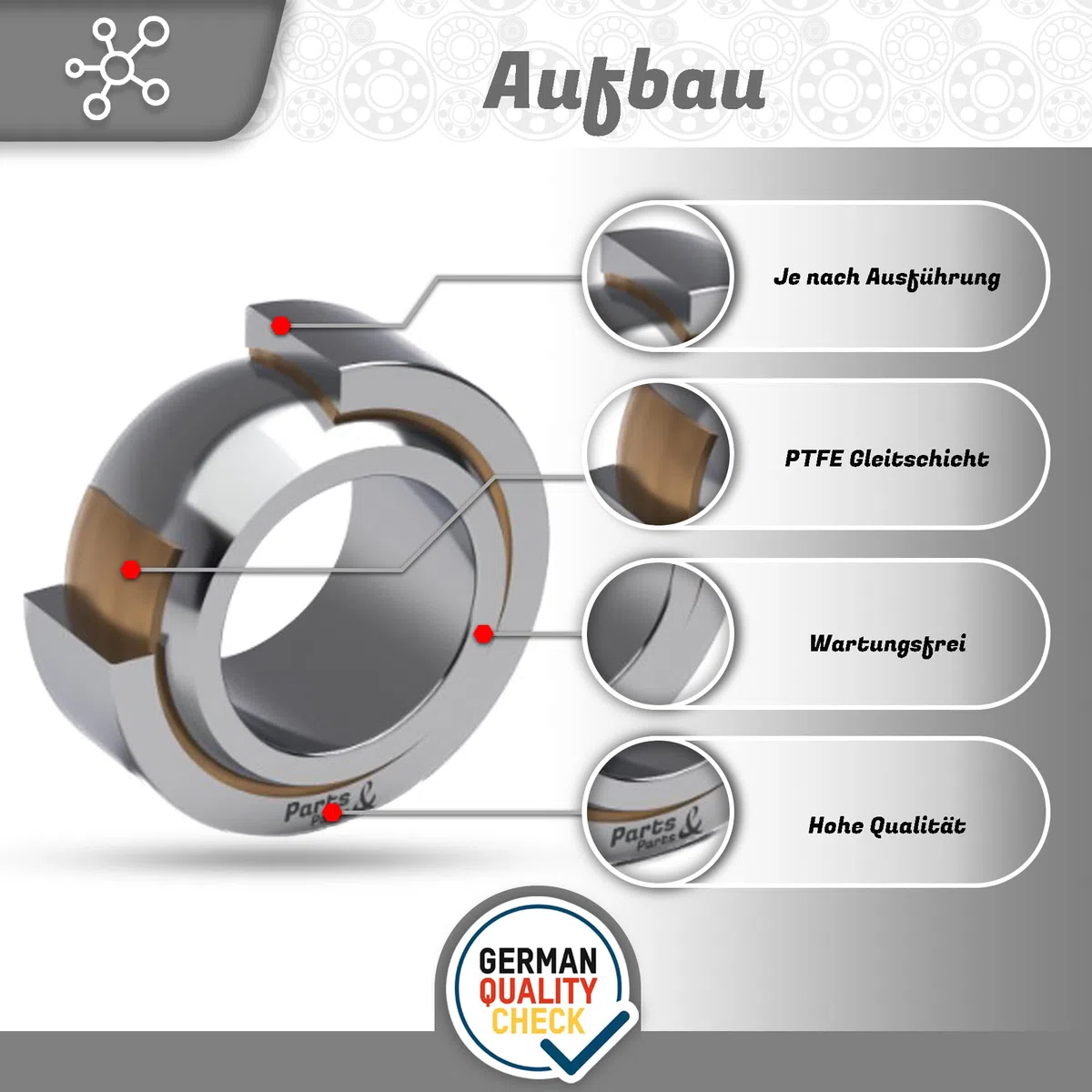 Gelenklager GE50 ES 2RS 50x75x35mm, DIN ISO 12240-1, Hochbelastbares & multidirektionales Bewegungslager, Industrietaugliches Gelenklager