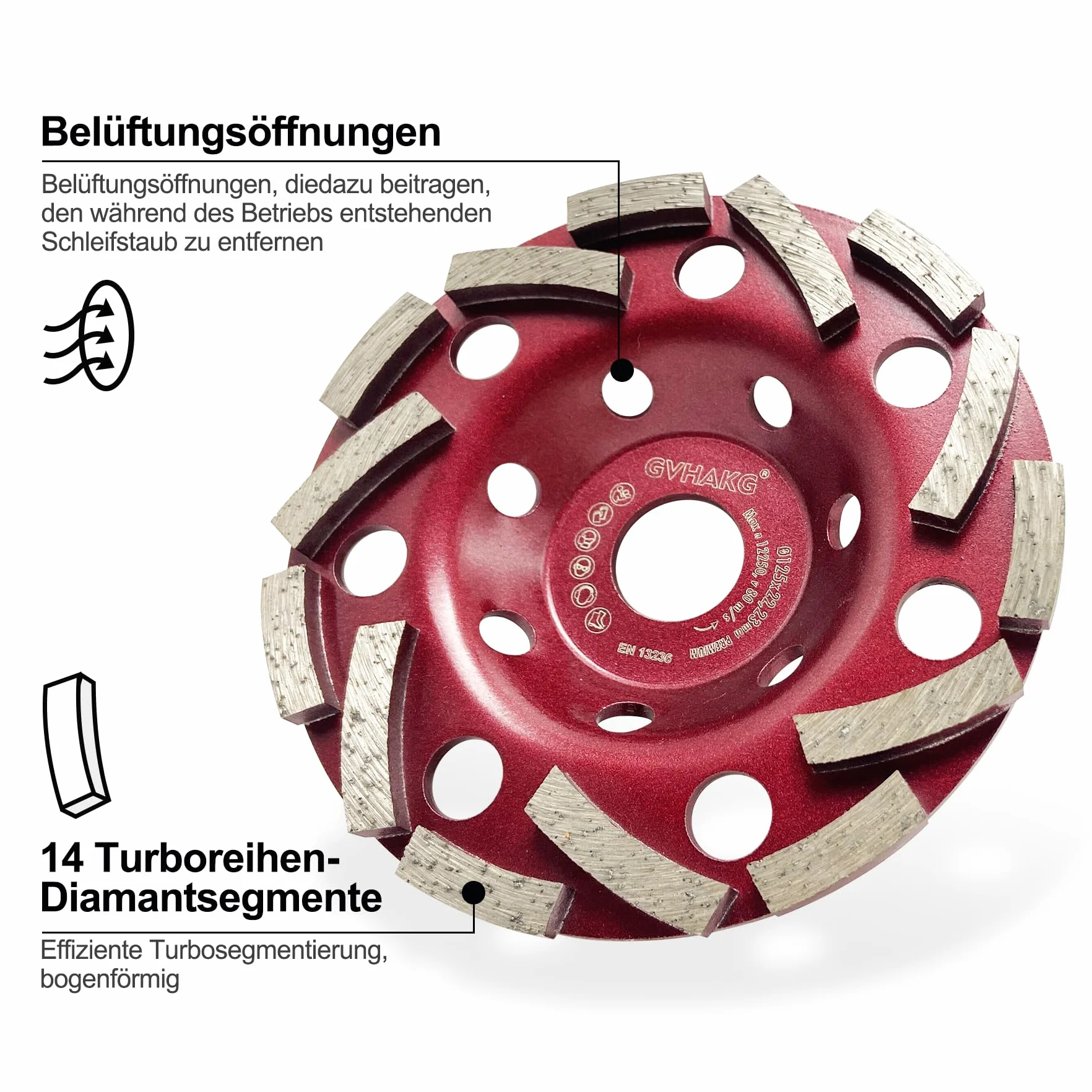 Diamant Schleiftopf 125mm×22.23mm, Topfschleifer Für Beton Stein Naturstein Fliesenkleber Granit Mauerwerk-Extra Speed Diamant Schleifscheibe
