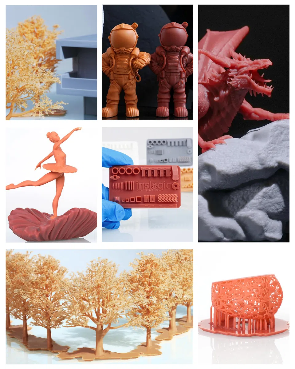 Inslogic High Detail 3D Druckharz Mattierte Oberfläche mit Feindetails, geringe Schrumpfung & rissfrei, 405 nm UV-Aushärtung, 1kg Grau