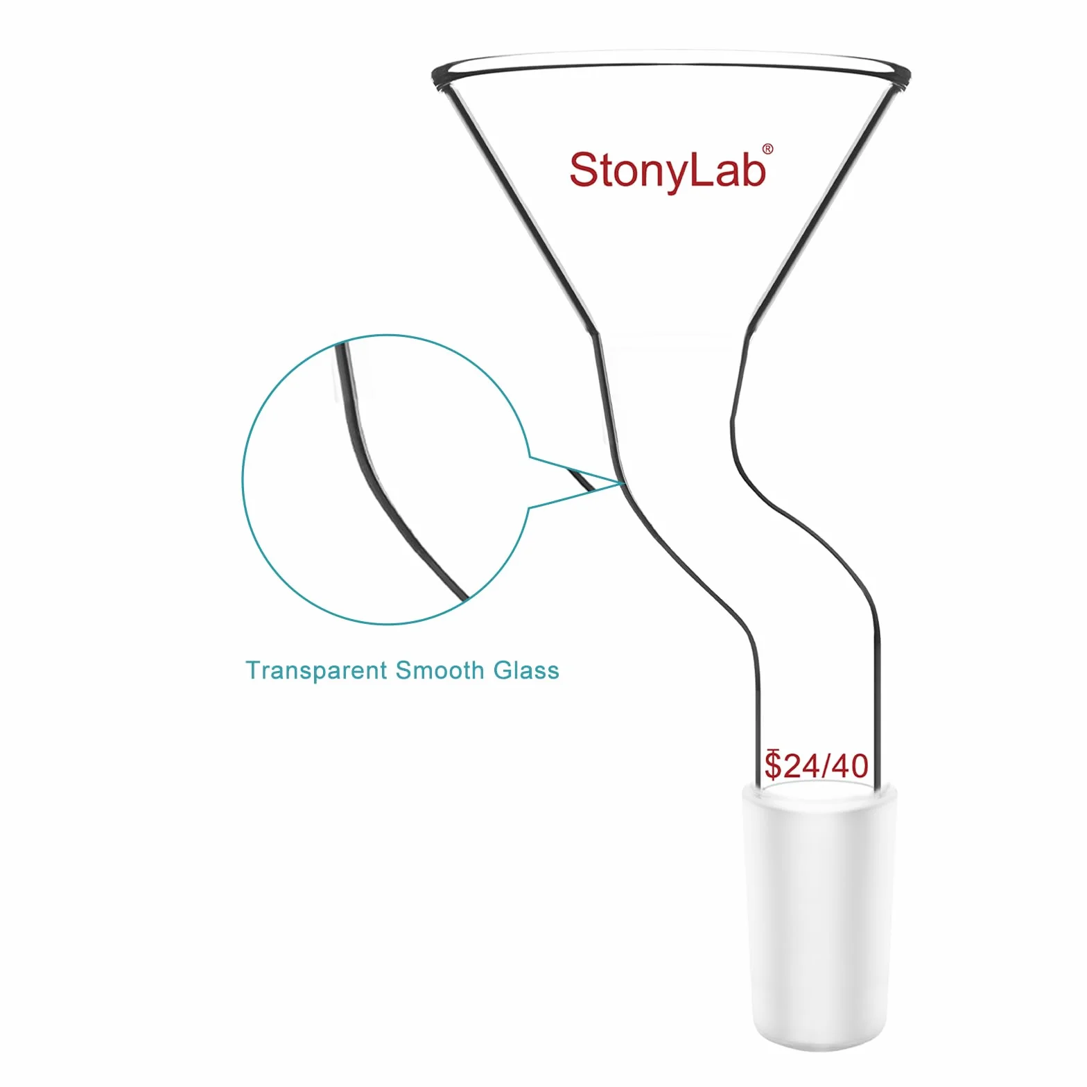 stonylab Pulver-Trichter mit Offset-Design, Borosilikatglas mit 24/40 Standard-Schliff, 75 mm Oberer Durchmesser, Strapazierfähig und Wiederverwendbar für Labor, Forschung und Lehranwendungen