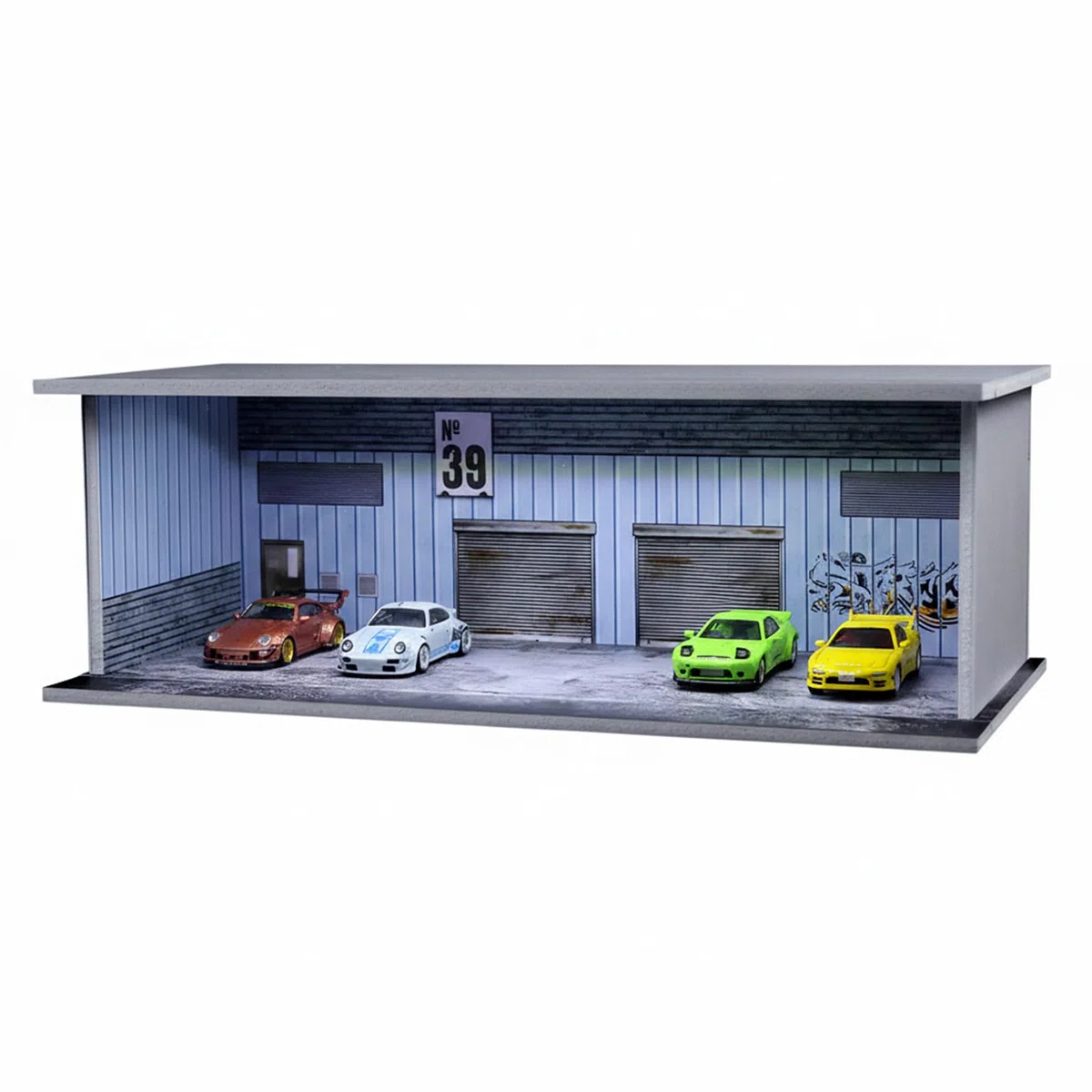 1:64 Modellauto Vitrine & Staubschutz - PVC Diorama Parkgarage, Warehouse No.39 Design - Stapelbar & Verbindbar, Aufbewahrung für Hot Wheels, Matchbox