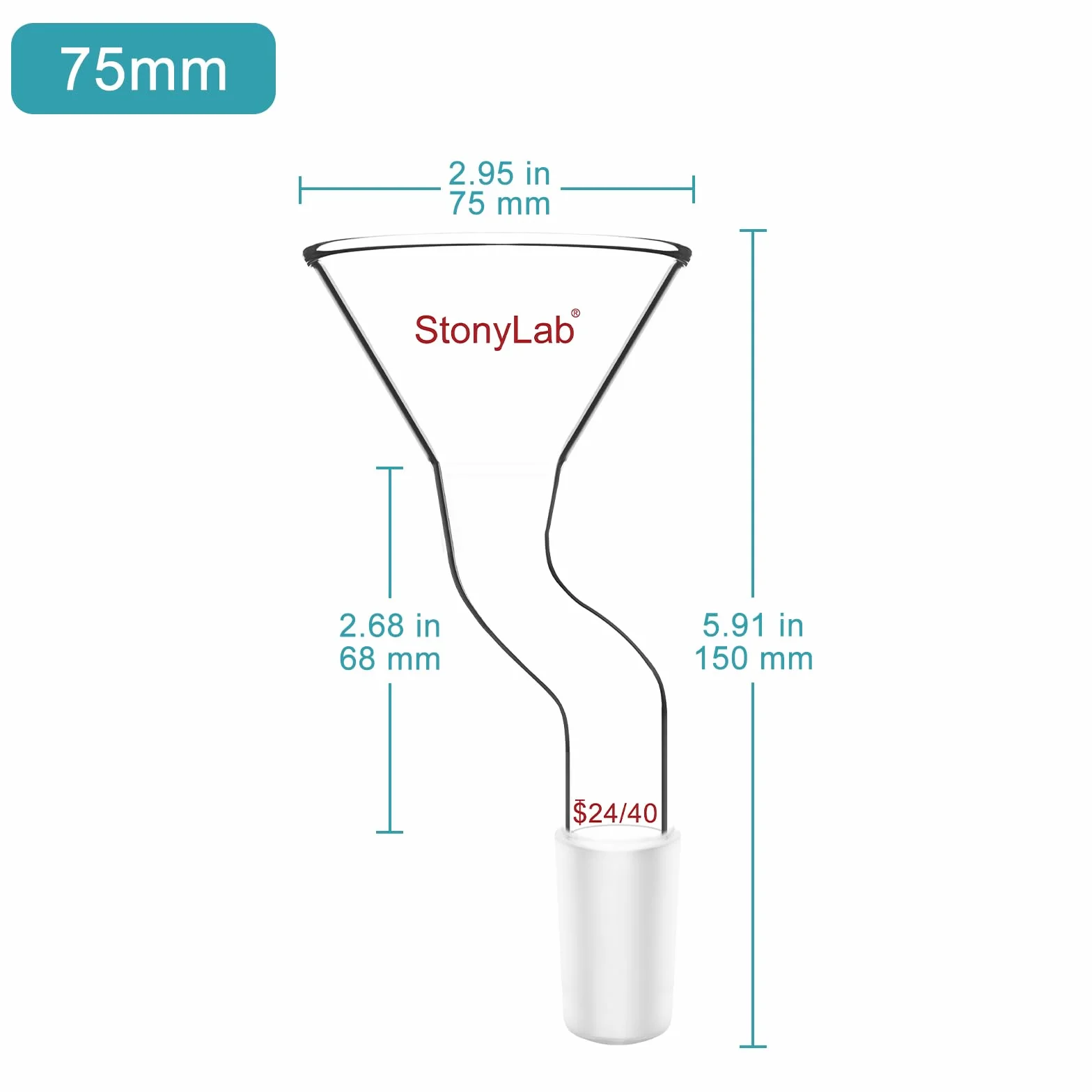 stonylab Pulver-Trichter mit Offset-Design, Borosilikatglas mit 24/40 Standard-Schliff, 75 mm Oberer Durchmesser, Strapazierfähig und Wiederverwendbar für Labor, Forschung und Lehranwendungen