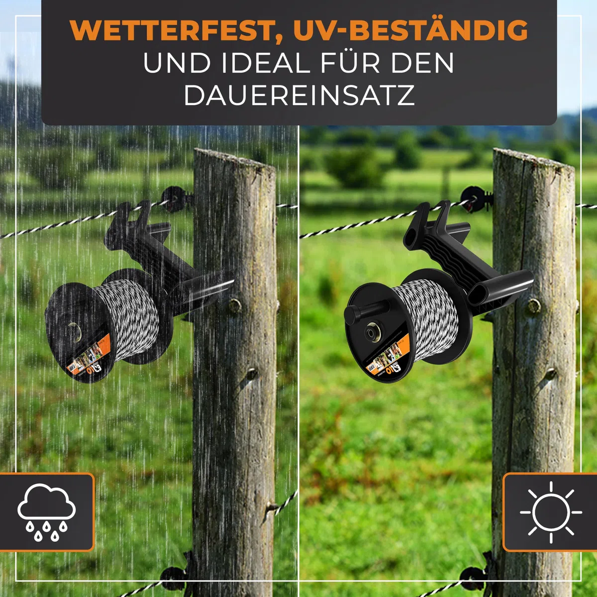 Weidezaunhaspel für 800m Litze - Premium Haspel für Elektrozaun - Robuster Weidezaun Aufroller - Kunststoffhaspel für Stromzaun - Wetterfeste Zaunhaspel