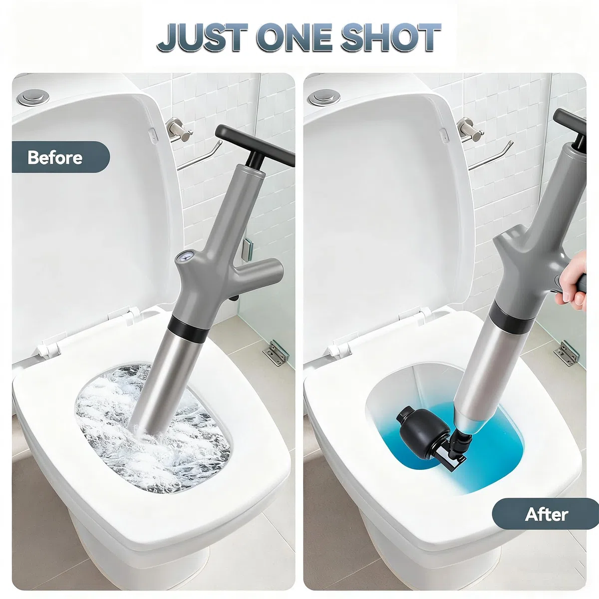 Abflussreiniger Pumpe für Toilette, Druckluft Rohrreiniger Pressluft WC Verstopft Pumpe mit Luftdruckanzeige und 4 Düsen, Verstopfung Toilettenpumpe für Abfluss, Spüle