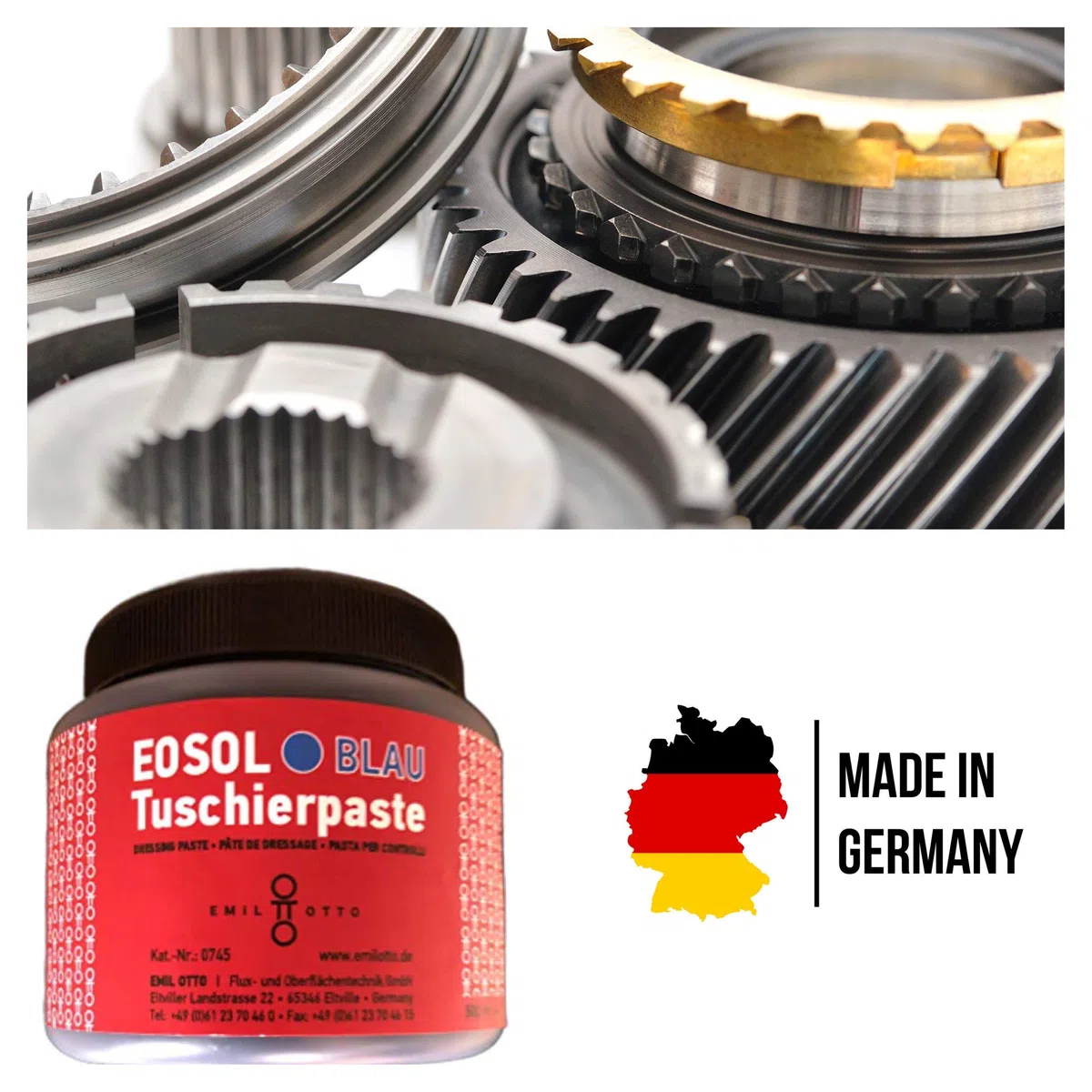 EOSOL - Tuschierpaste BLAU, Inhalt: 500 ml -Hochwirksames pastöses Kontrastmittel, Anwendungsverfahren: Zur Kontrolle bearbeiteter metallischer Oberflächen
