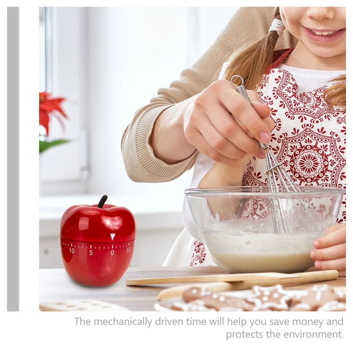 2 Stück Mechanischer Küchentimer Apfelform Grün Rot Manuell Drehbarer Kurzzeitwecker ohne Batterien Mechanischer Countdown für Backen Kochen Zeitmanagement Küche
