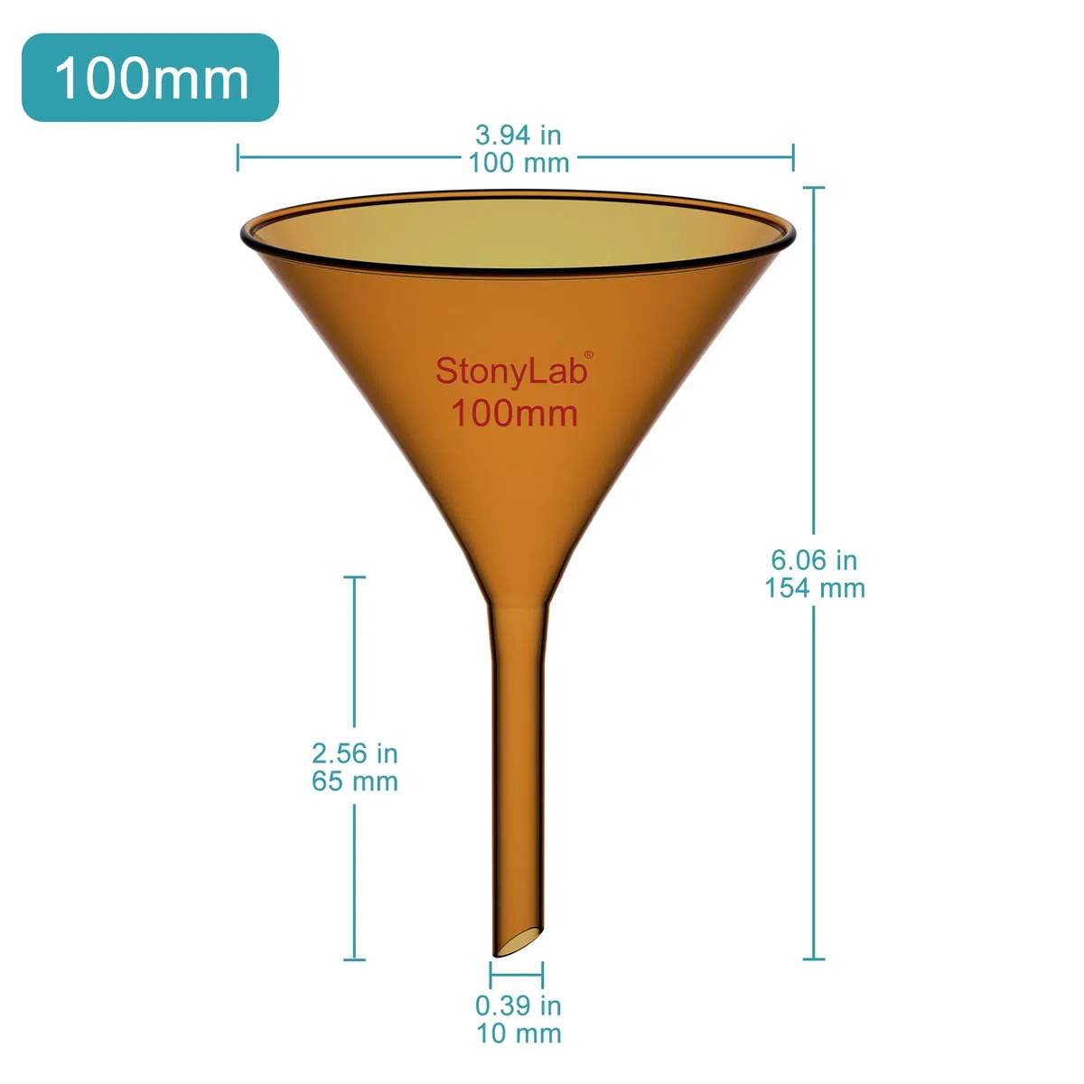 stonylab Bernsteinfarbener Borosilikatglas-kurzstieltrichter, 100 mm Außendurchmesser Und 65 mm Stiellänge, Hitzebeständig für Laborfiltration & Flüssigkeitstransfer, 1 Pack