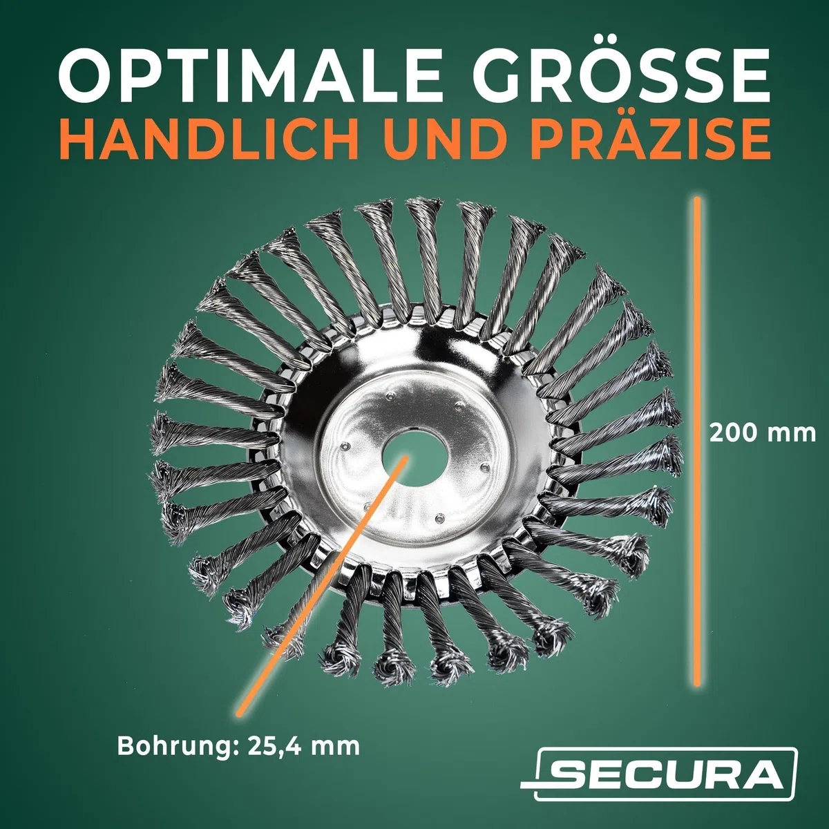 SECURA Profi Unkrautbürste Fugenbürste 25,4x200mm kompatibel mit Motorsense und Freischneider | Wildkrautbürste für Motorsense Unkrautentfernung mit 25,4mm Bohrung | Drahtbürste für Freischneider