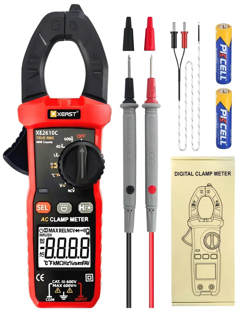Stromzange Multimeter, True-RMS 4000 Zähl Auto Range Zangenamperemeter, Strommesszange für die Messung AC/DC-Spannung, AC-Strom Temperatur Widerstand Kapazität Kontinuität Diode NCV