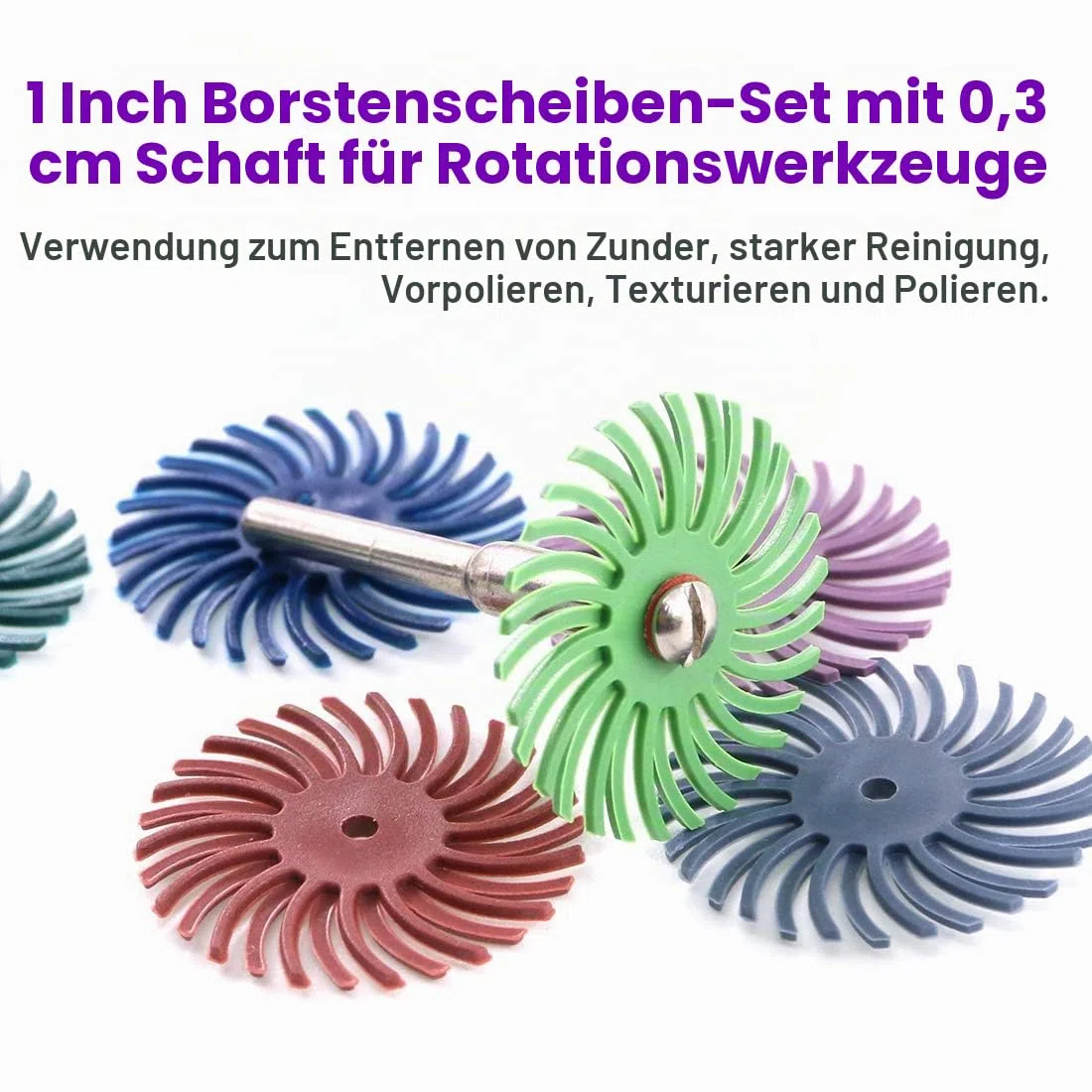 Swpeet 66 Stück 2,5 cm 6 gemischte Körnung 80/120/220/400/600/1000 Radialborsten Schleifbürste Lücke Polierpad Polierscheiben Sortiment Kit