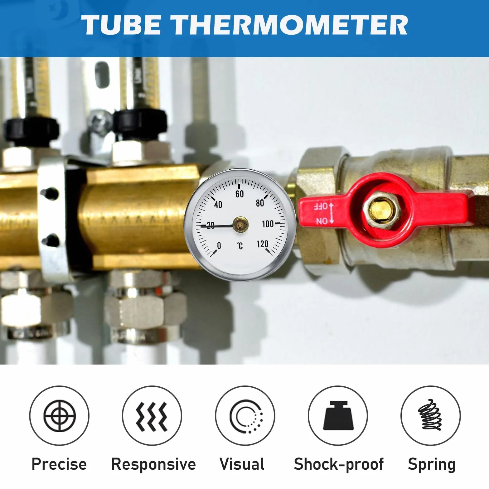 PORFOYO 6 Stück Anlegethermometer Heizungsrohr, Rohrthermometer, Temperaturanzeige Mit Clip-On Feder, Mit Aufsteckfeder 63mm Heißes Wasser Rohr Thermometer Zeigerthermometer Für Rohre 0-120℃
