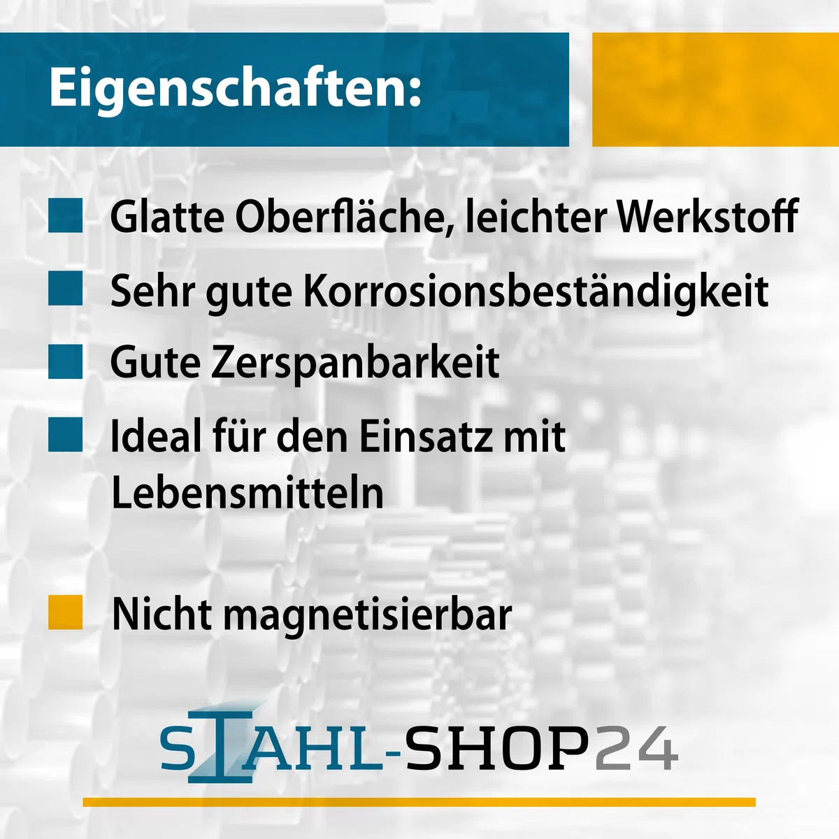 Stahl-Shop24 - Aluminium Quadratrohr 50x50x5 mm, Länge 2000 mm - Alu Hohlprofil gepresst Konstruktionsrohr Vierkantrohr für Konstruktionen Werkstoff EN AW-6060 T66 AlMgSi0,118
